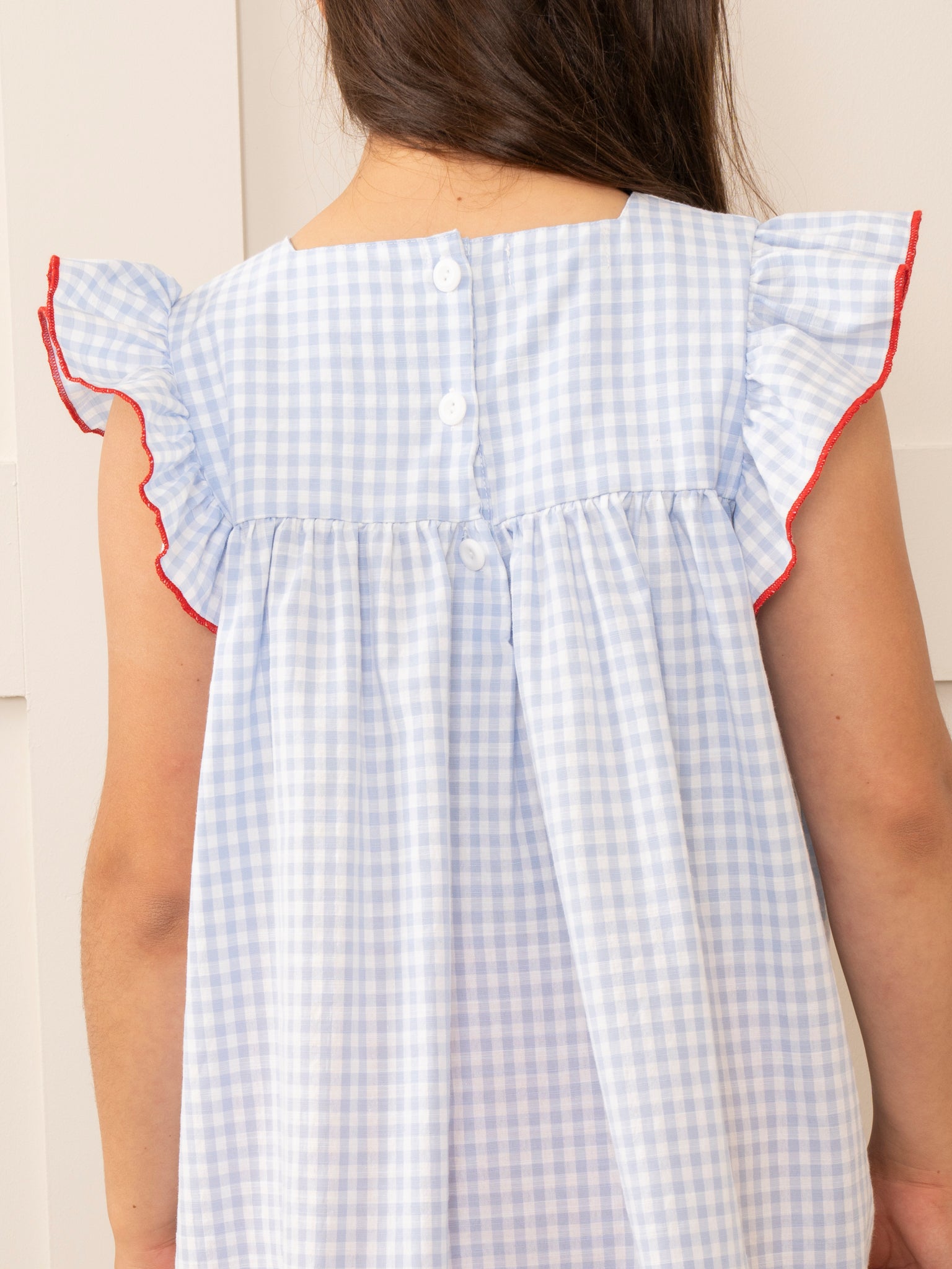 Blue Gingham Embroidered Crayons Ruffle Outfit - Marie Nicole Clothing