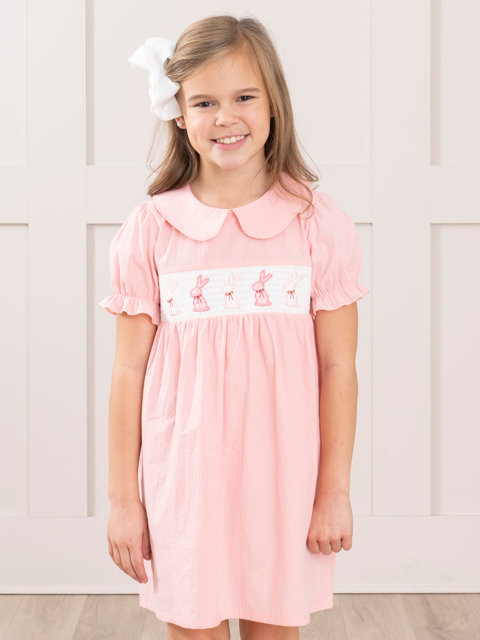 Soft Pink Smocked Bunny Dress - Marie Nicole Clothing