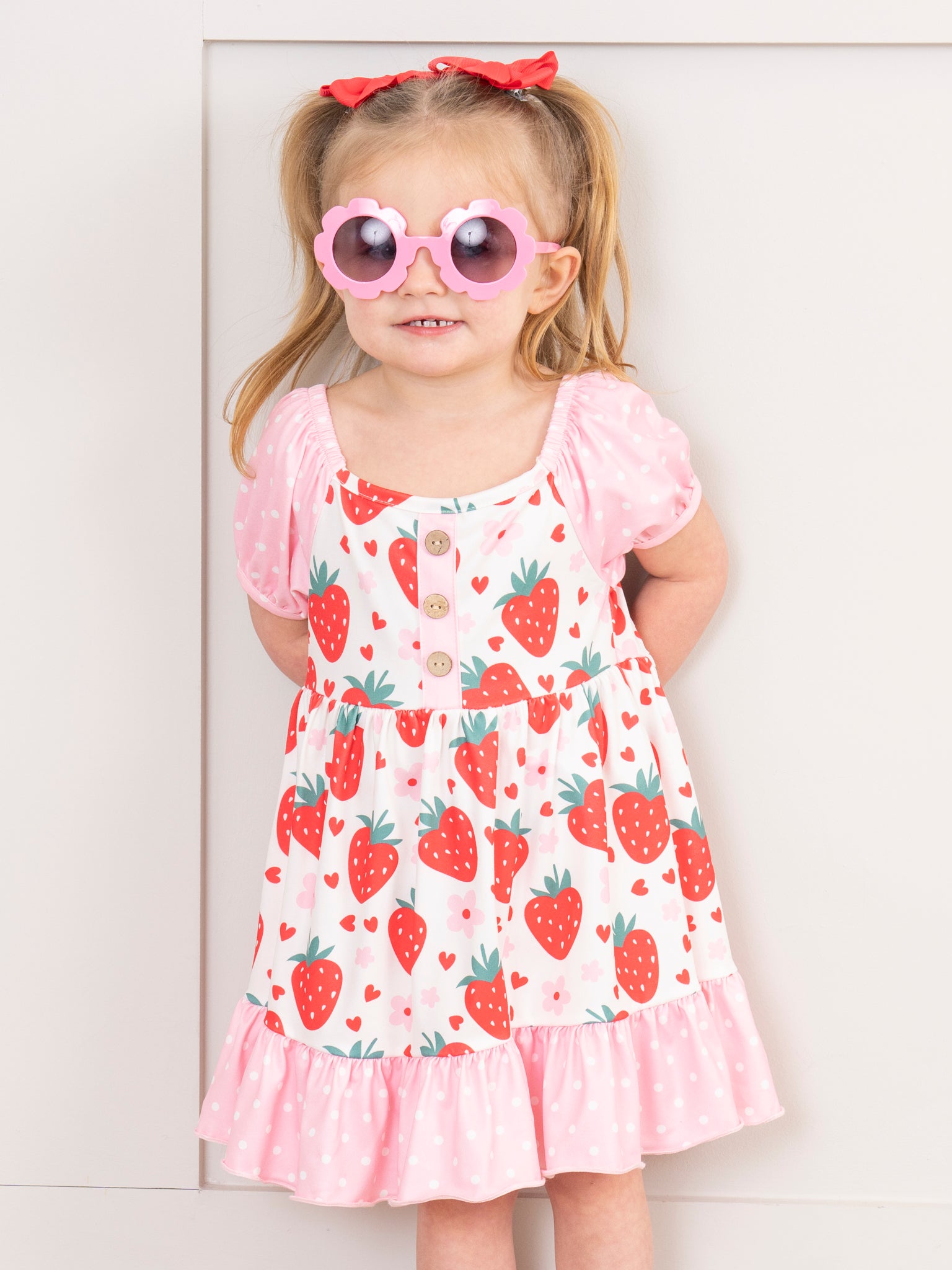 Strawberry Love Ruffle Dress - Marie Nicole Clothing
