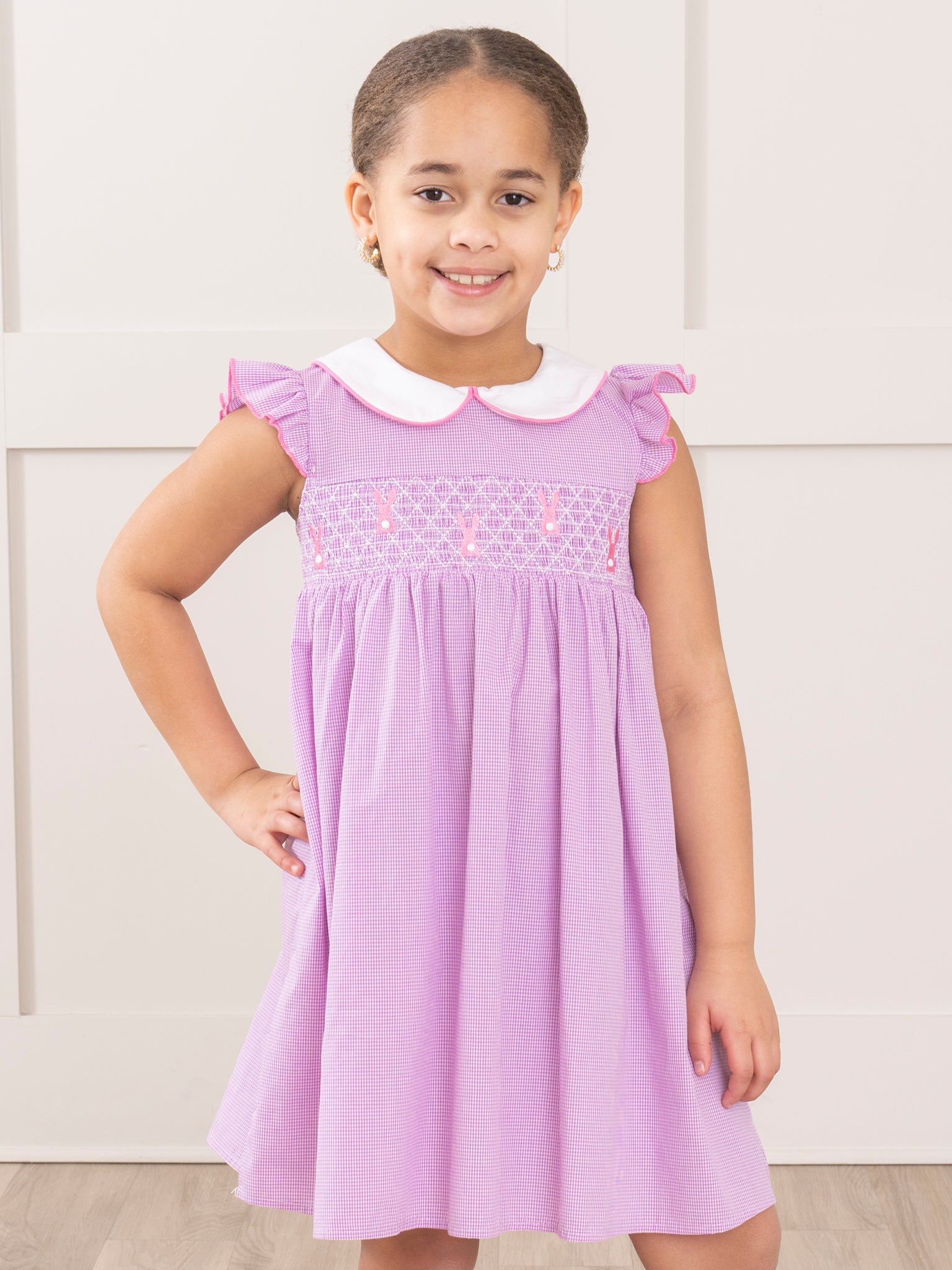 Purple Smocked Bunnies Ruffle Dress - Marie Nicole Clothing
