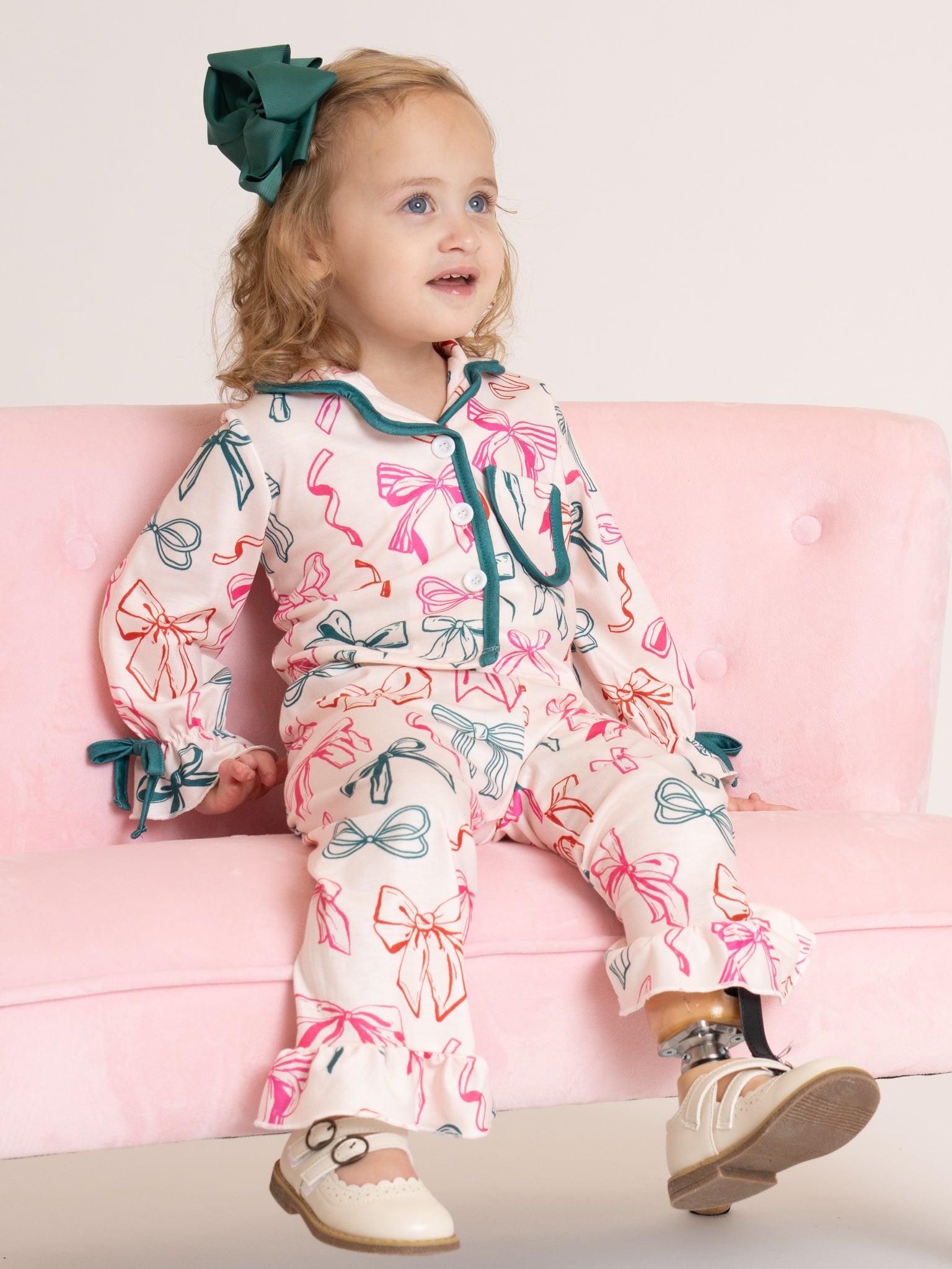 Jolly Bowtie Cropped Ruffle Pajamas - Marie Nicole Clothing