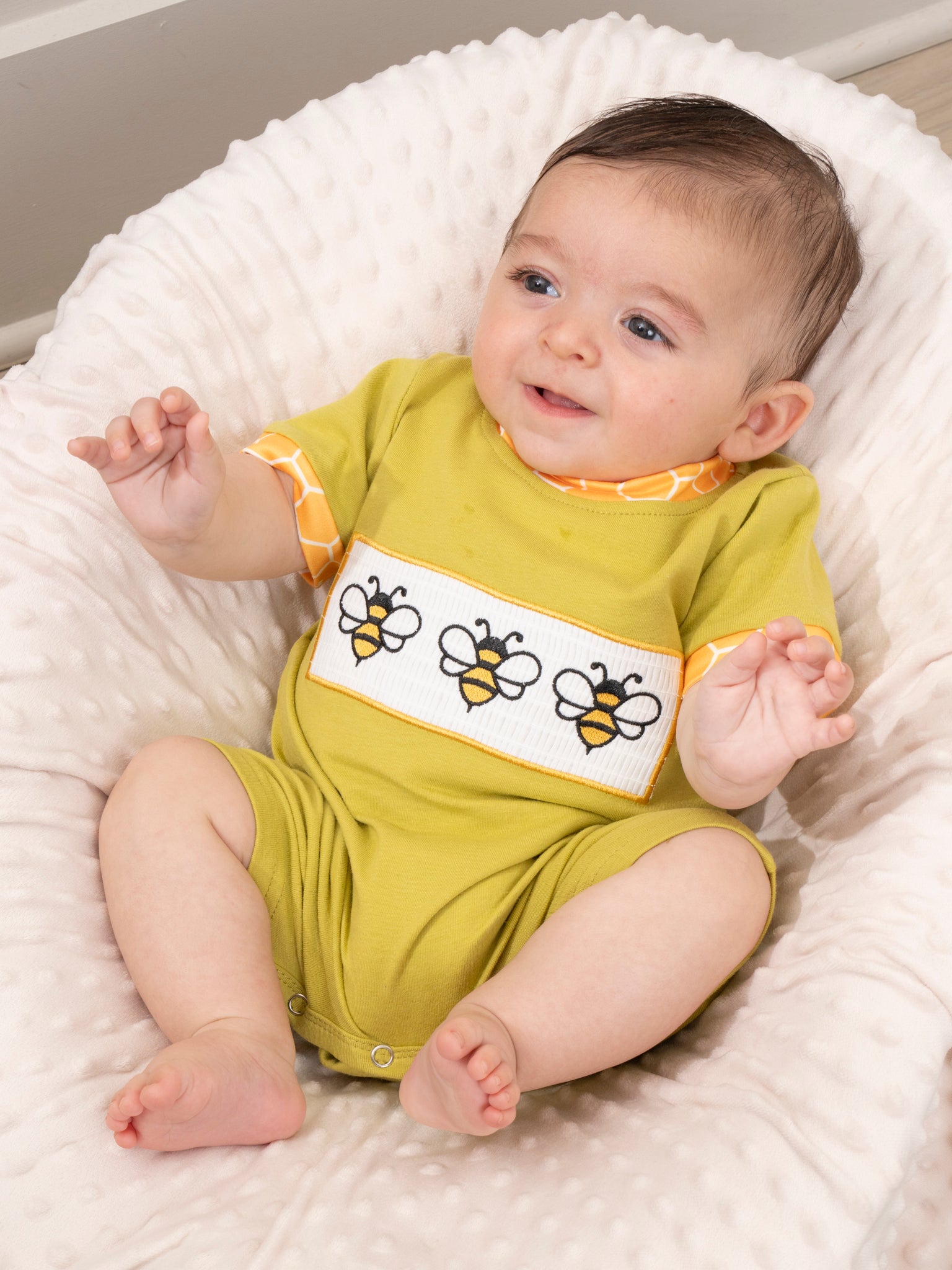 Green Smocked Honeycomb Romper - Marie Nicole Clothing