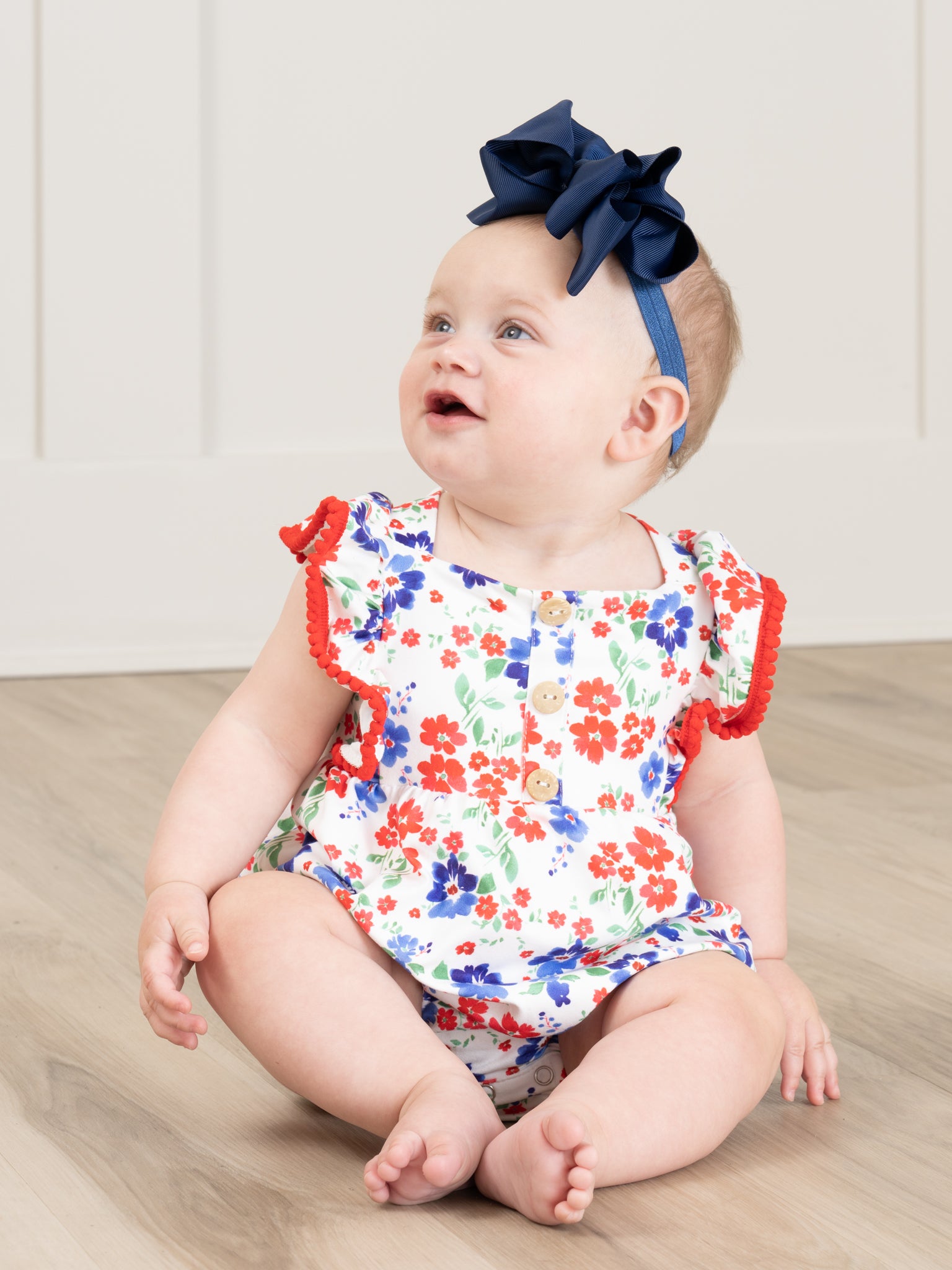 Red White & Blue Poppy Ruffle Bubble Romper - Marie Nicole Clothing