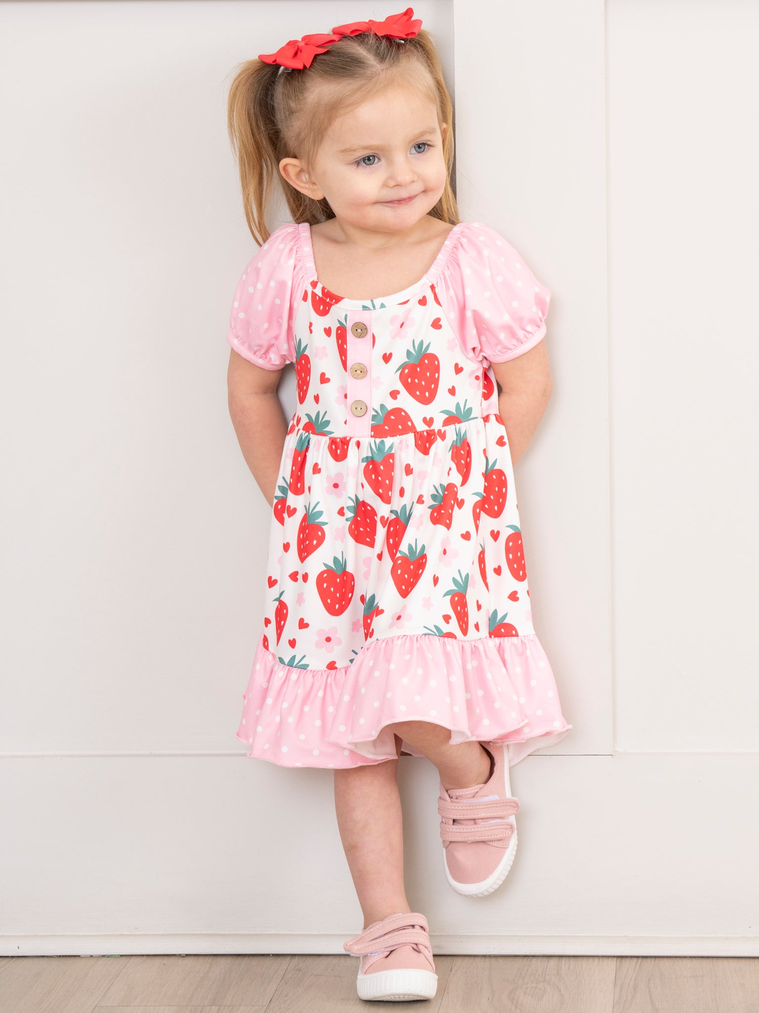 Strawberry Love Ruffle Dress - Marie Nicole Clothing