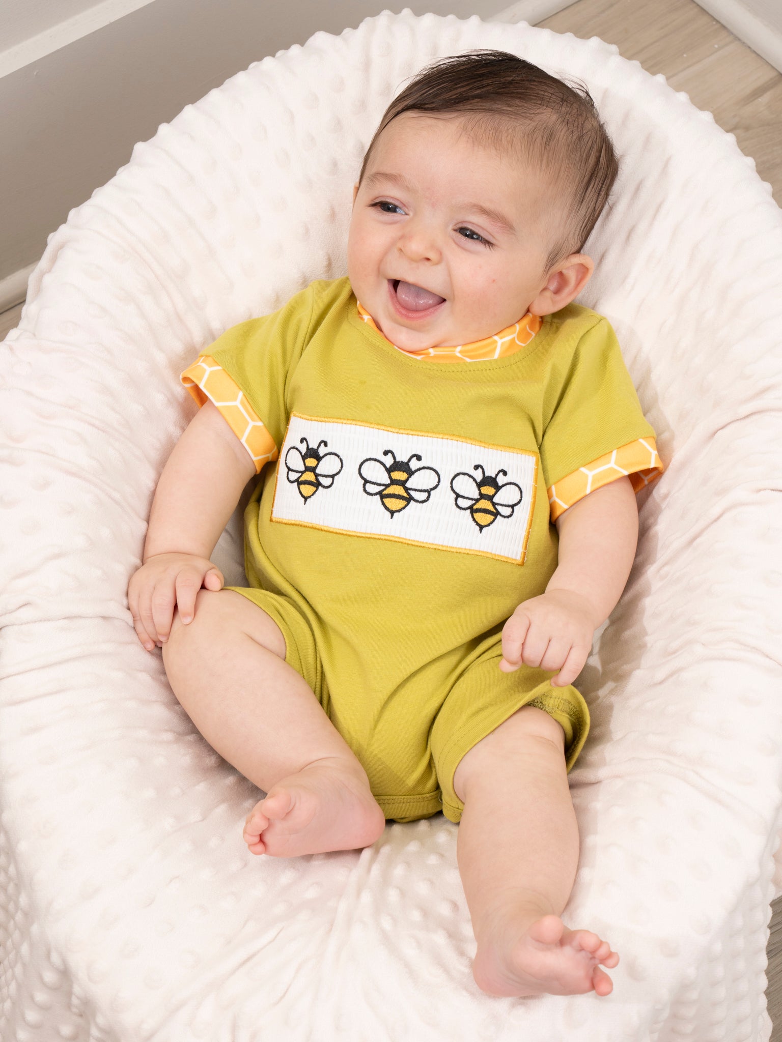Green Smocked Honeycomb Romper - Marie Nicole Clothing