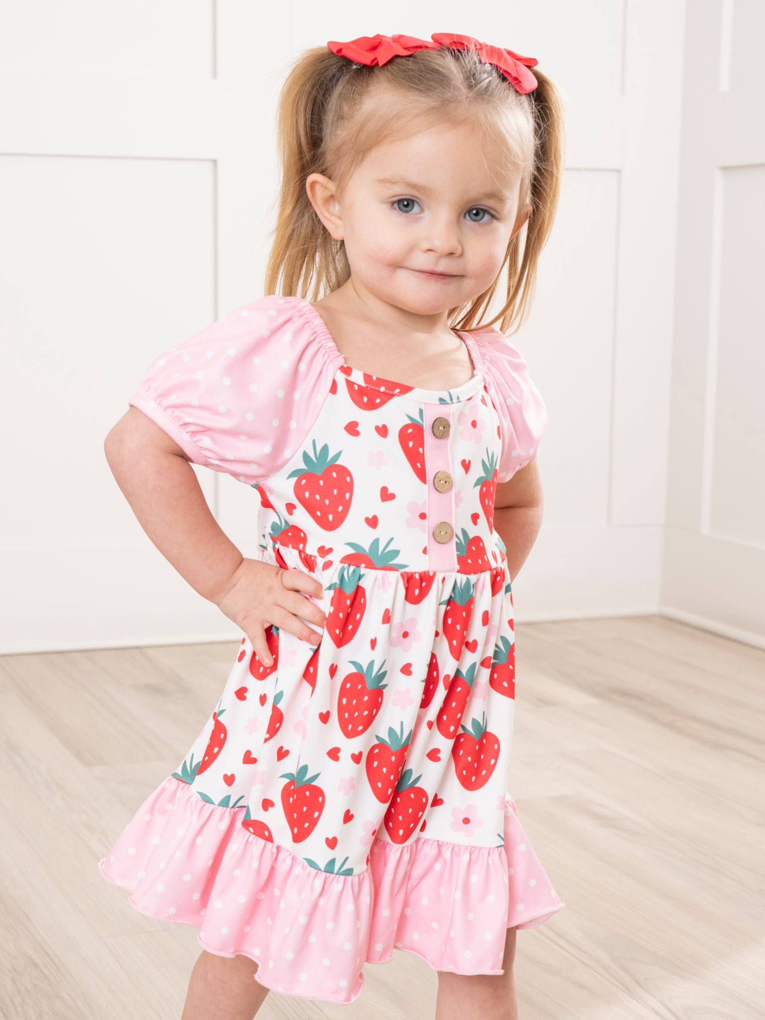 Strawberry Love Ruffle Dress - Marie Nicole Clothing