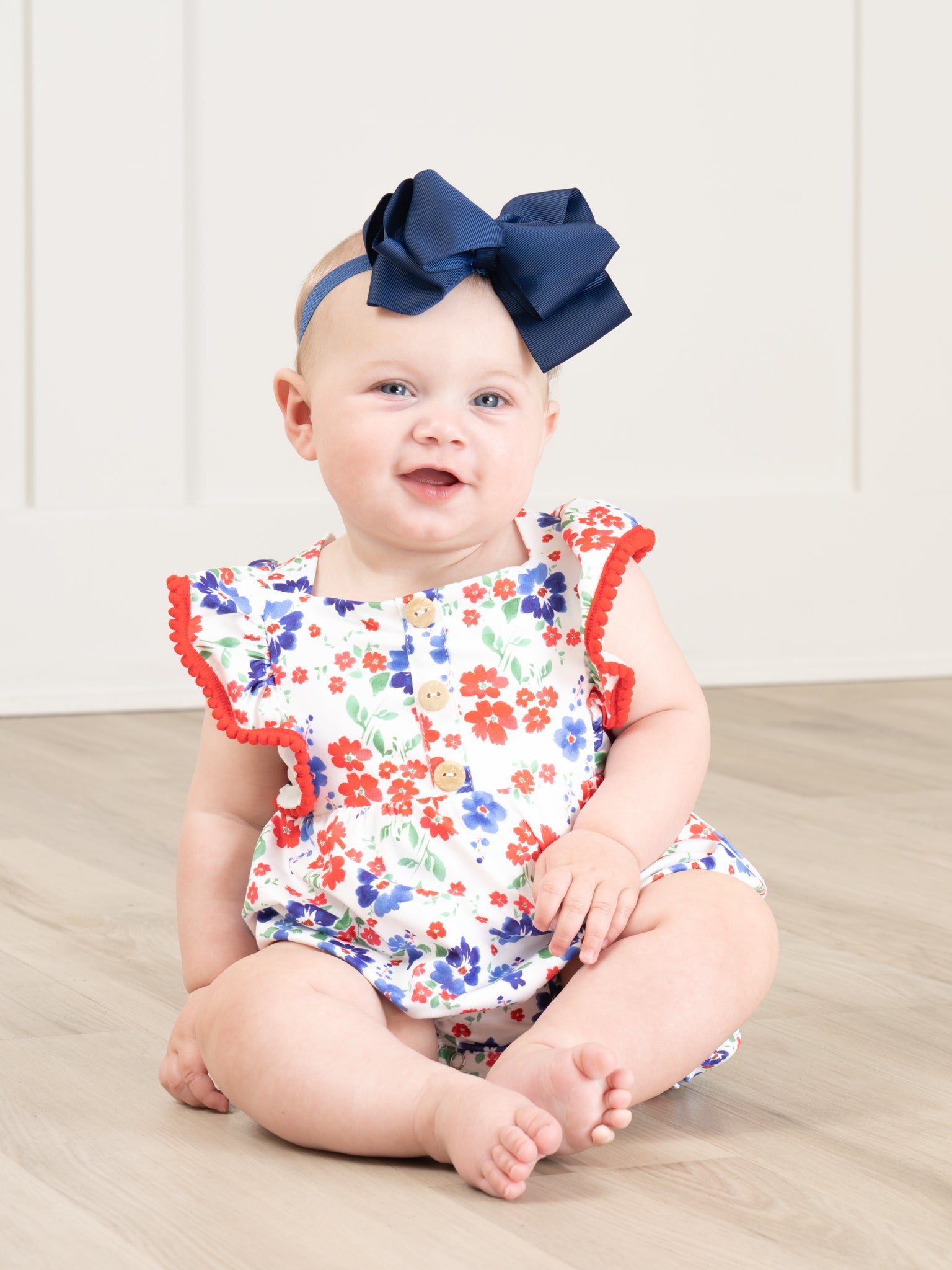 Red White & Blue Poppy Ruffle Bubble Romper - Marie Nicole Clothing