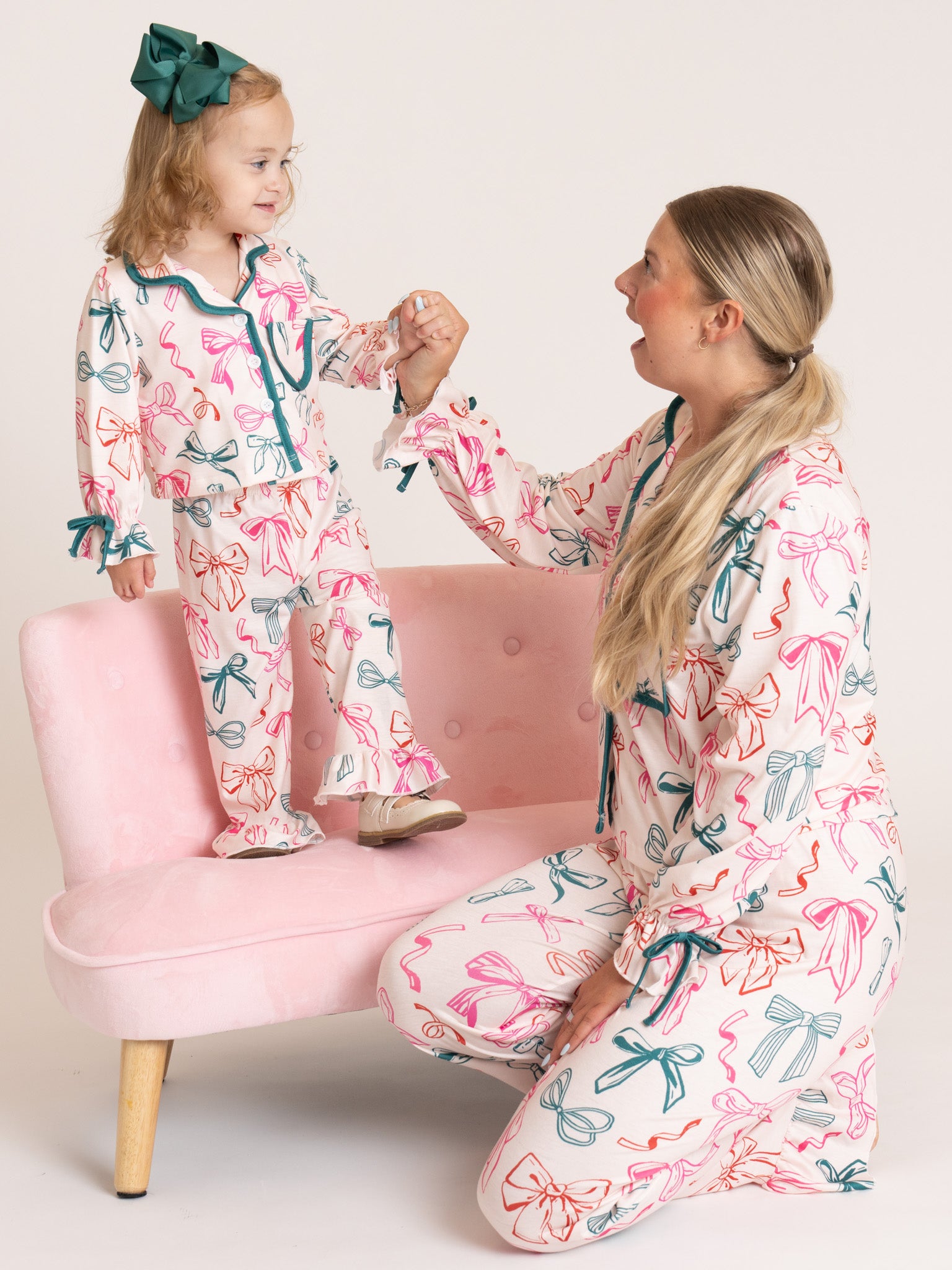 Jolly Bowtie Cropped Ruffle Pajamas - Marie Nicole Clothing