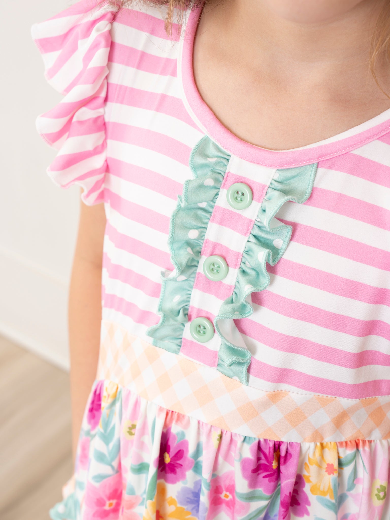 Magenta Stripes & Watercolor Florals Ruffle Outfit - Marie Nicole Clothing