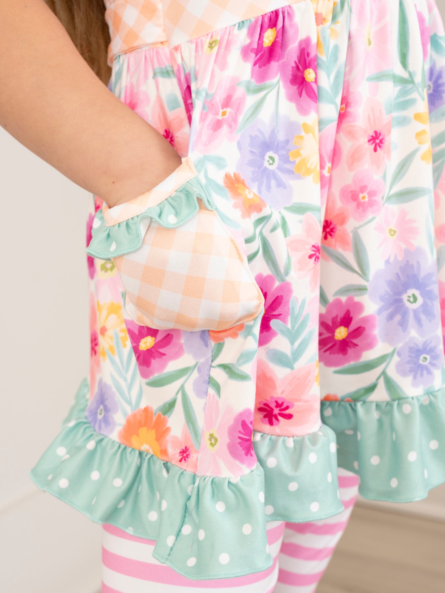 Magenta Stripes & Watercolor Florals Ruffle Outfit - Marie Nicole Clothing