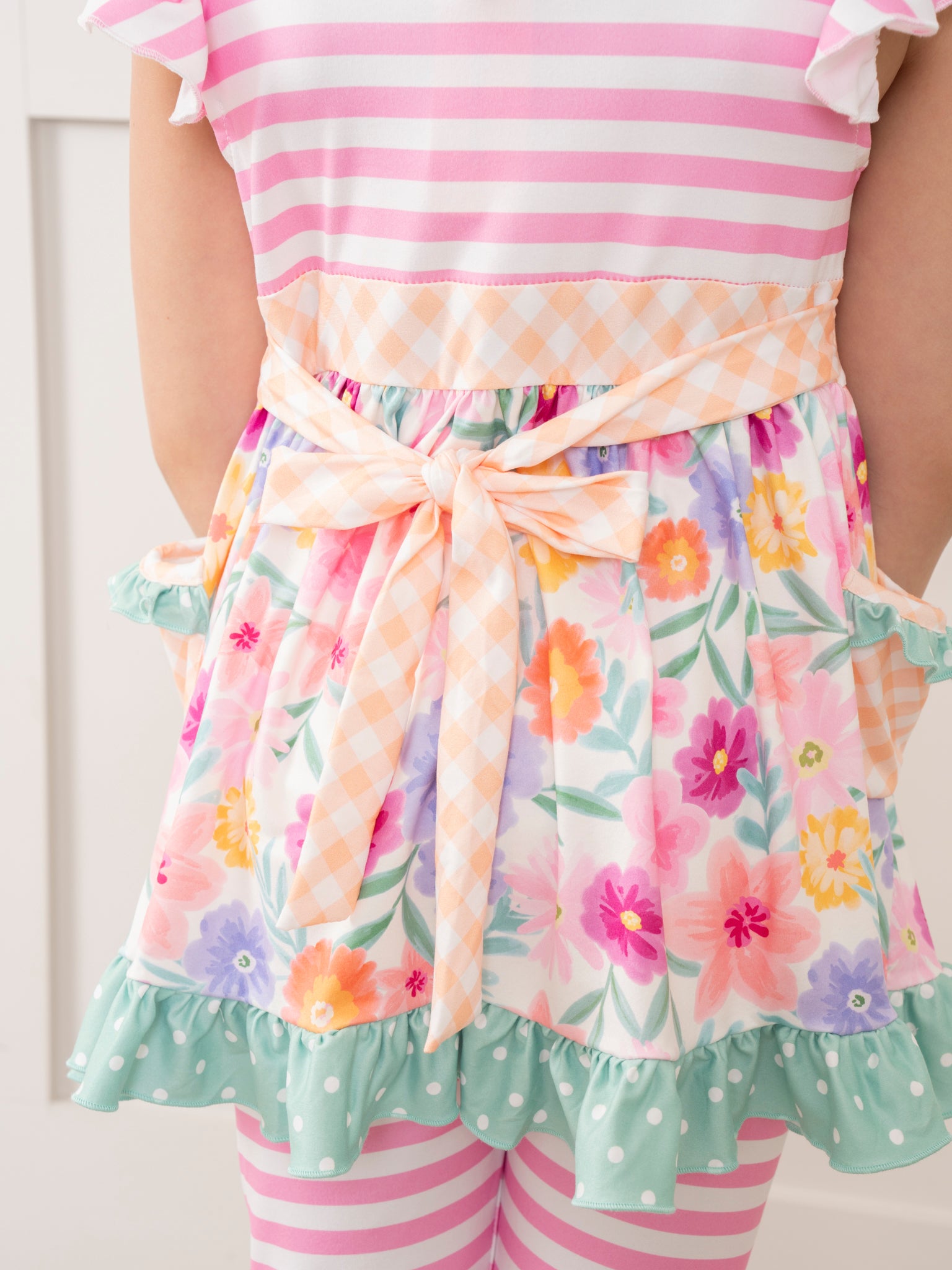Magenta Stripes & Watercolor Florals Ruffle Outfit - Marie Nicole Clothing