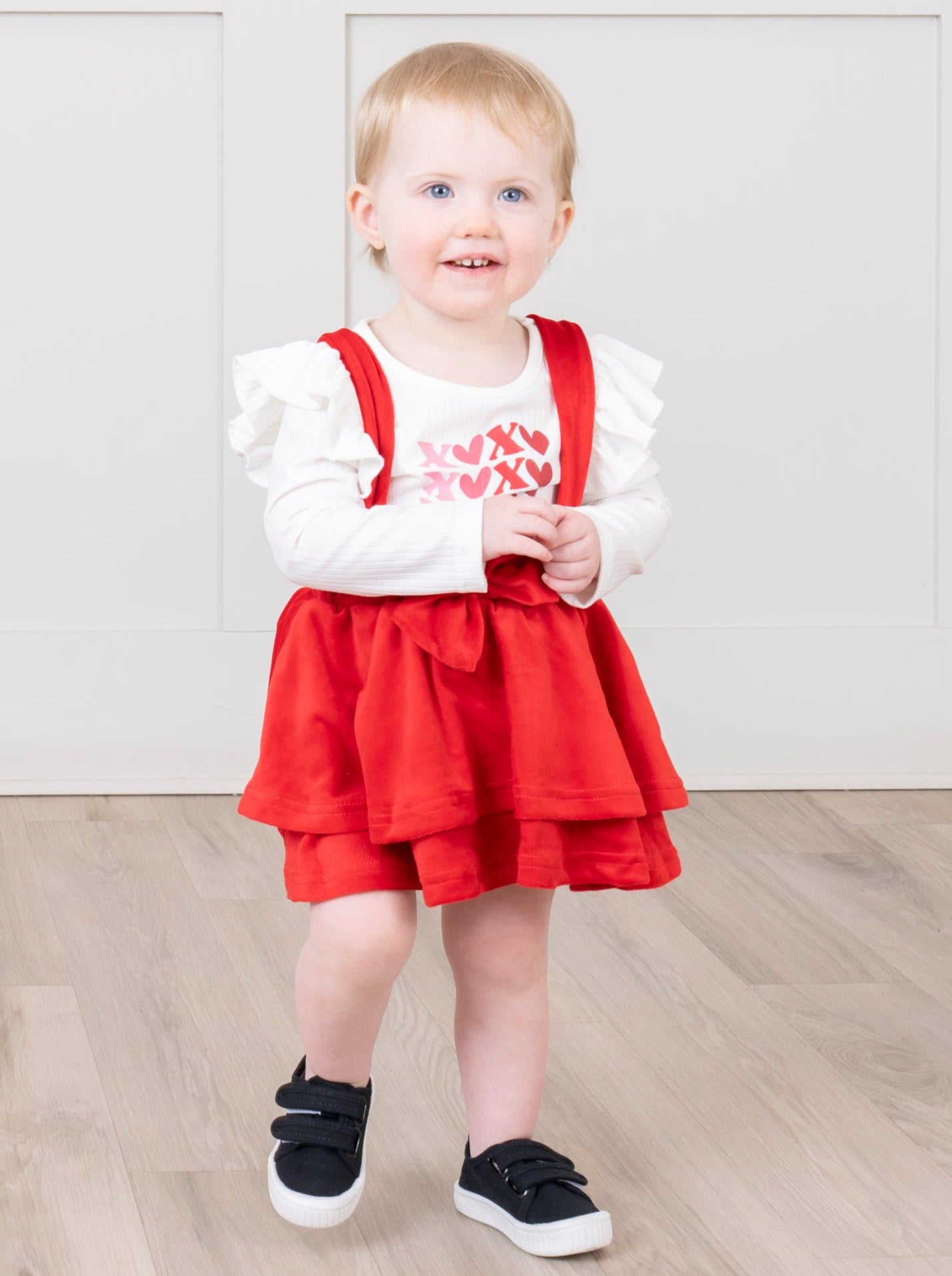 Red Velvet Falling Hearts Skirt Overalls Set - Marie Nicole Clothing