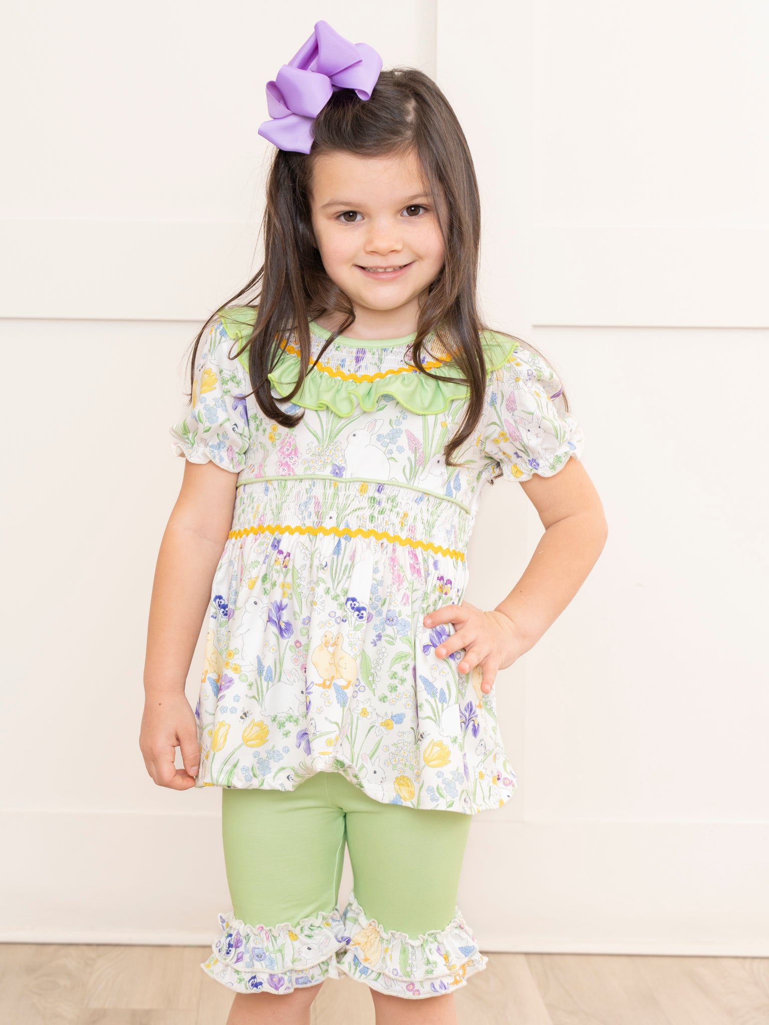 Violet & Lime Smocked Floral Outfit - Marie Nicole Clothing