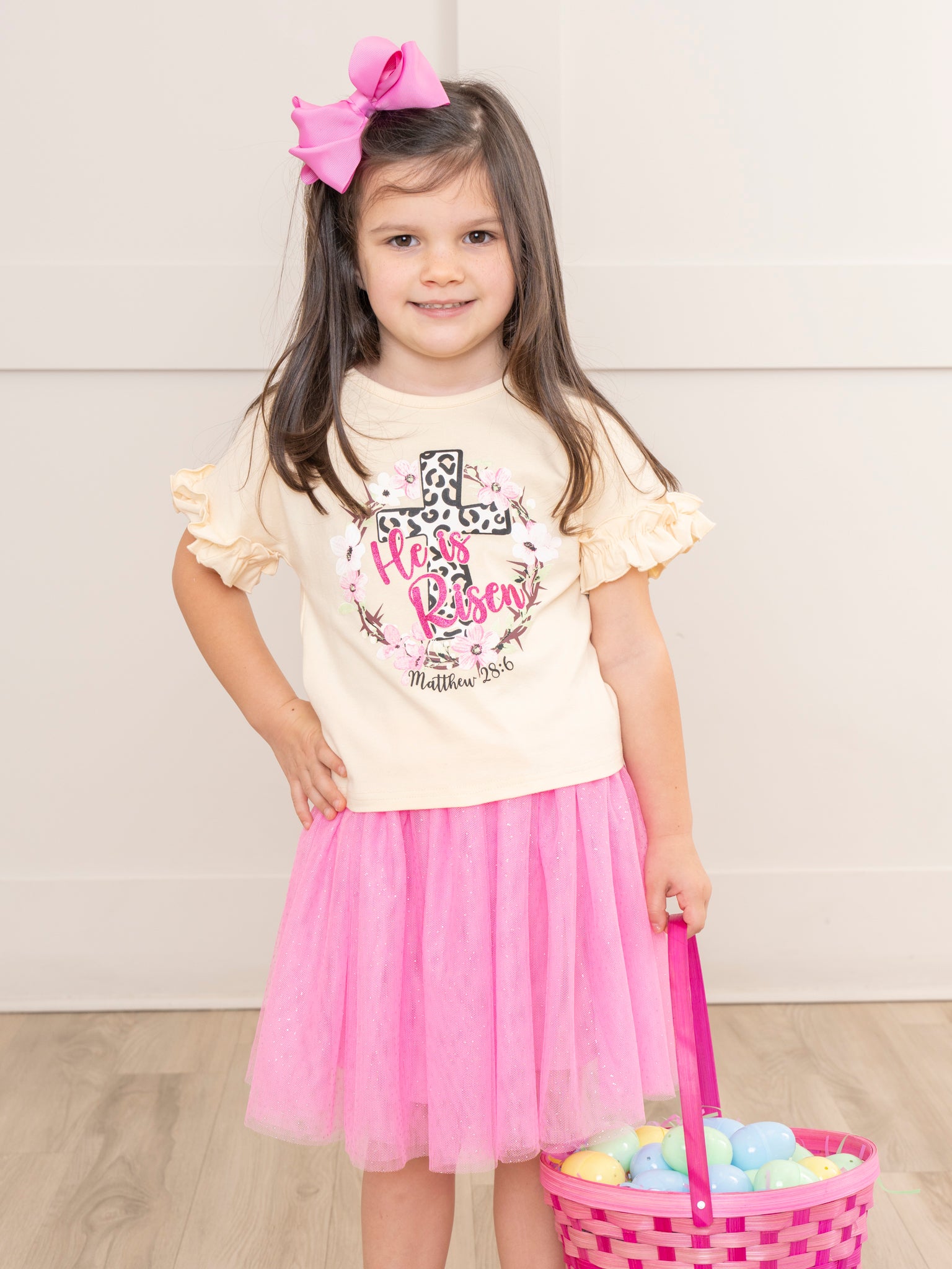 Ruffle "He is Risen" Outfit w/ Tulle Skirt - Marie Nicole Clothing