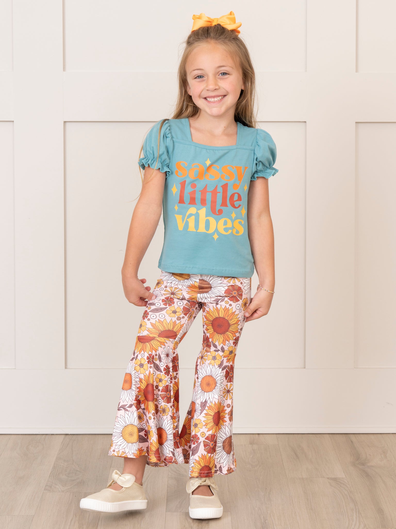 Turquoise & Brown Sassy Florals Bell Bottoms Outfit - Marie Nicole Clothing