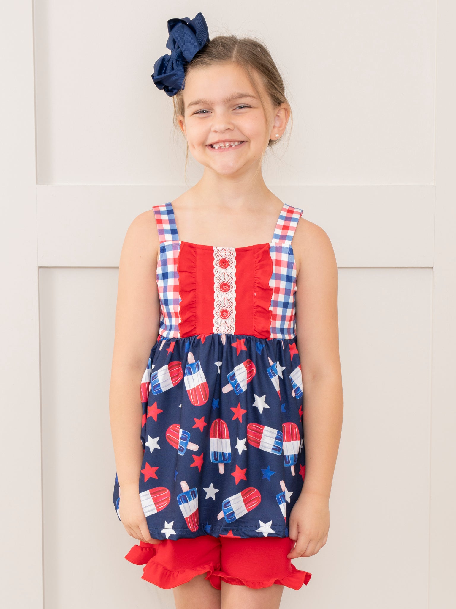 Red, White & Blue Gingham Treats Ruffle Outfit - Marie Nicole Clothing