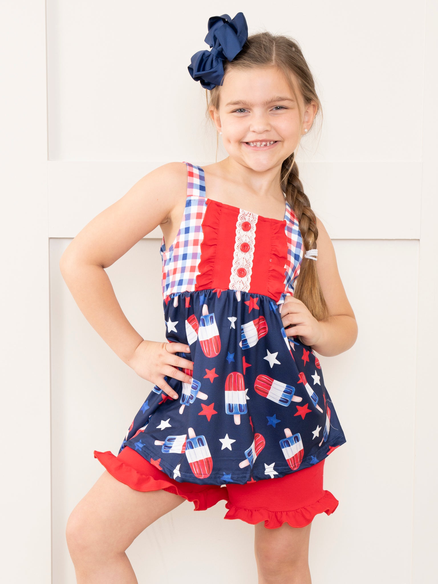 Red, White & Blue Gingham Treats Ruffle Outfit - Marie Nicole Clothing