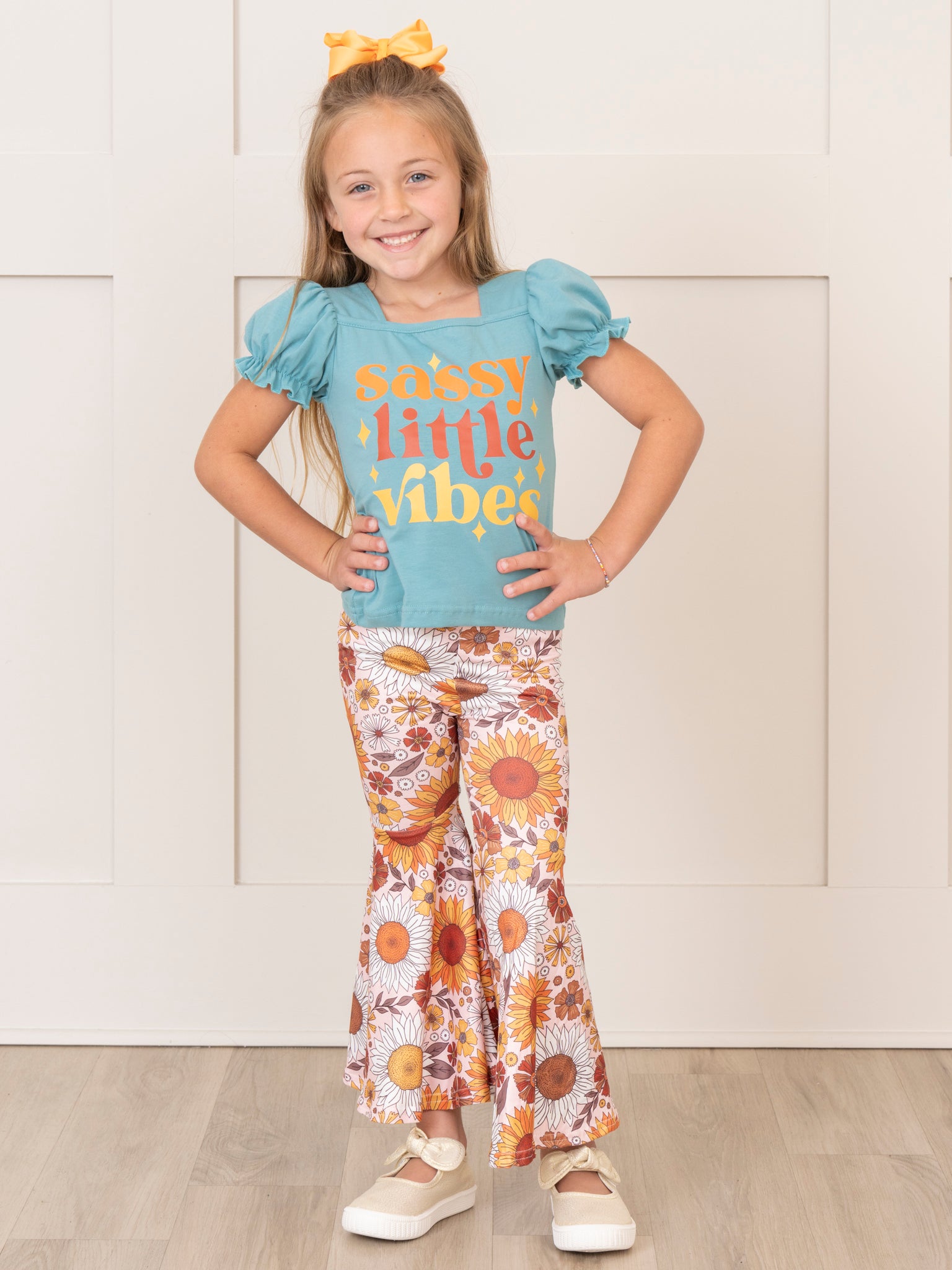 Turquoise & Brown Sassy Florals Bell Bottoms Outfit - Marie Nicole Clothing