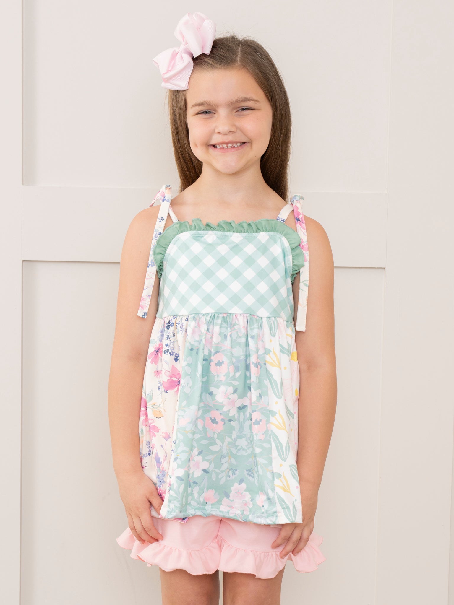 Pink & Green Gingham Garden Ruffle Outfit - Marie Nicole Clothing