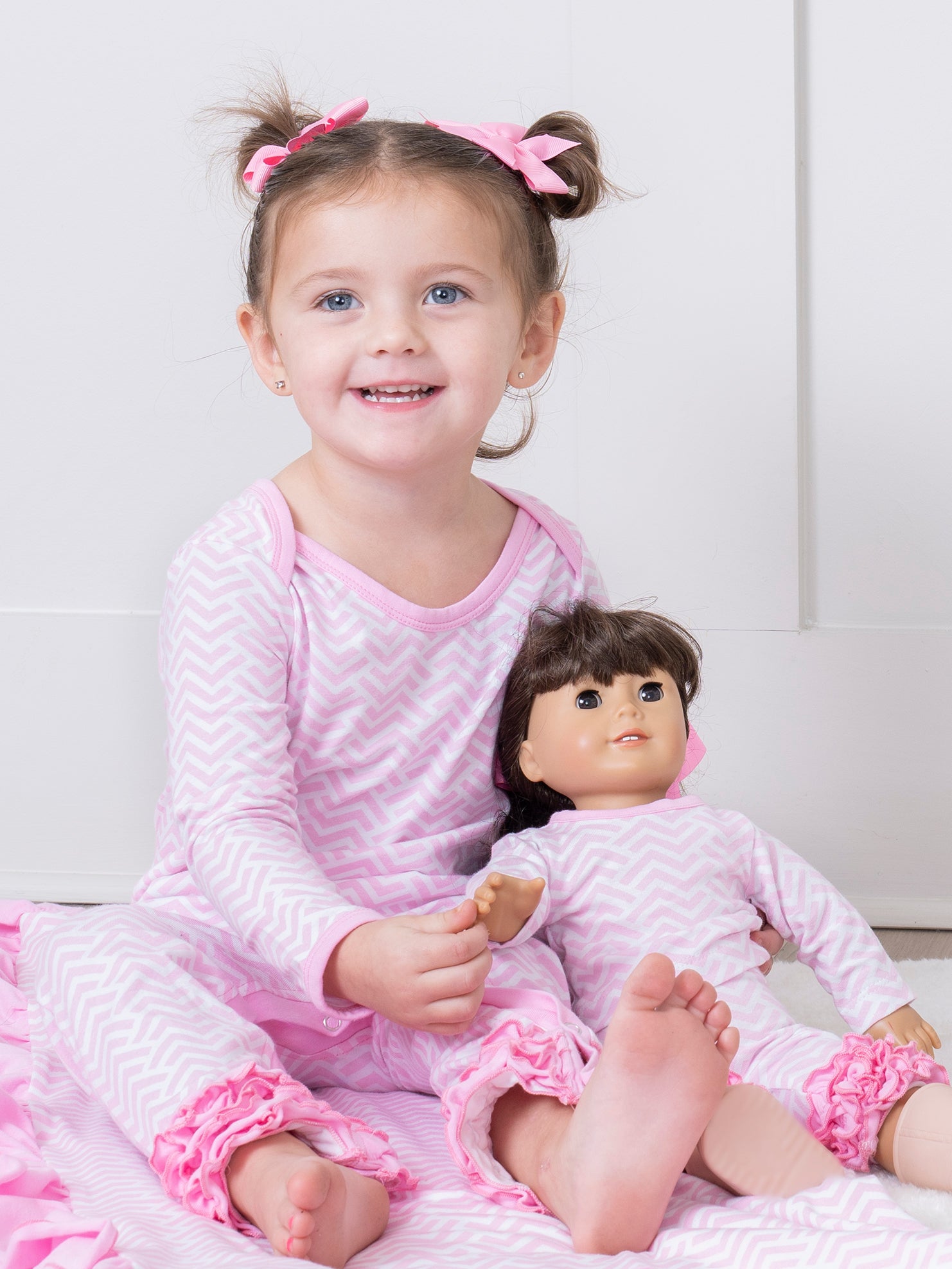 Pink Broken Chevron Stripe Baby Doll Pajamas - Marie Nicole Clothing