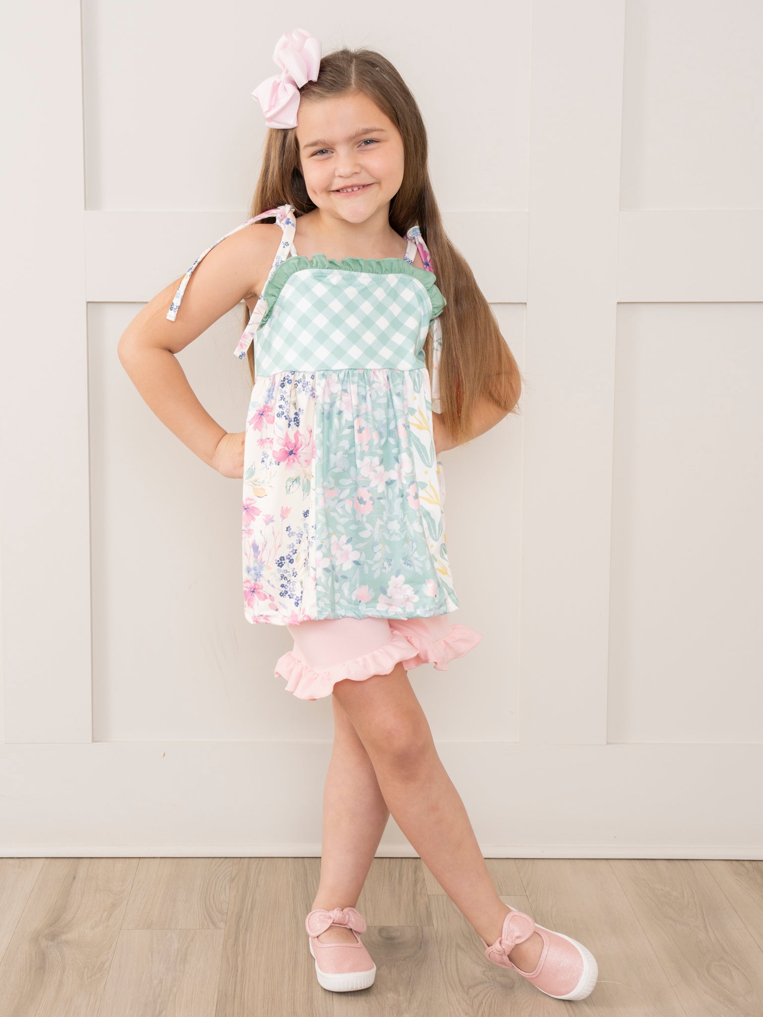 Pink & Green Gingham Garden Ruffle Outfit - Marie Nicole Clothing