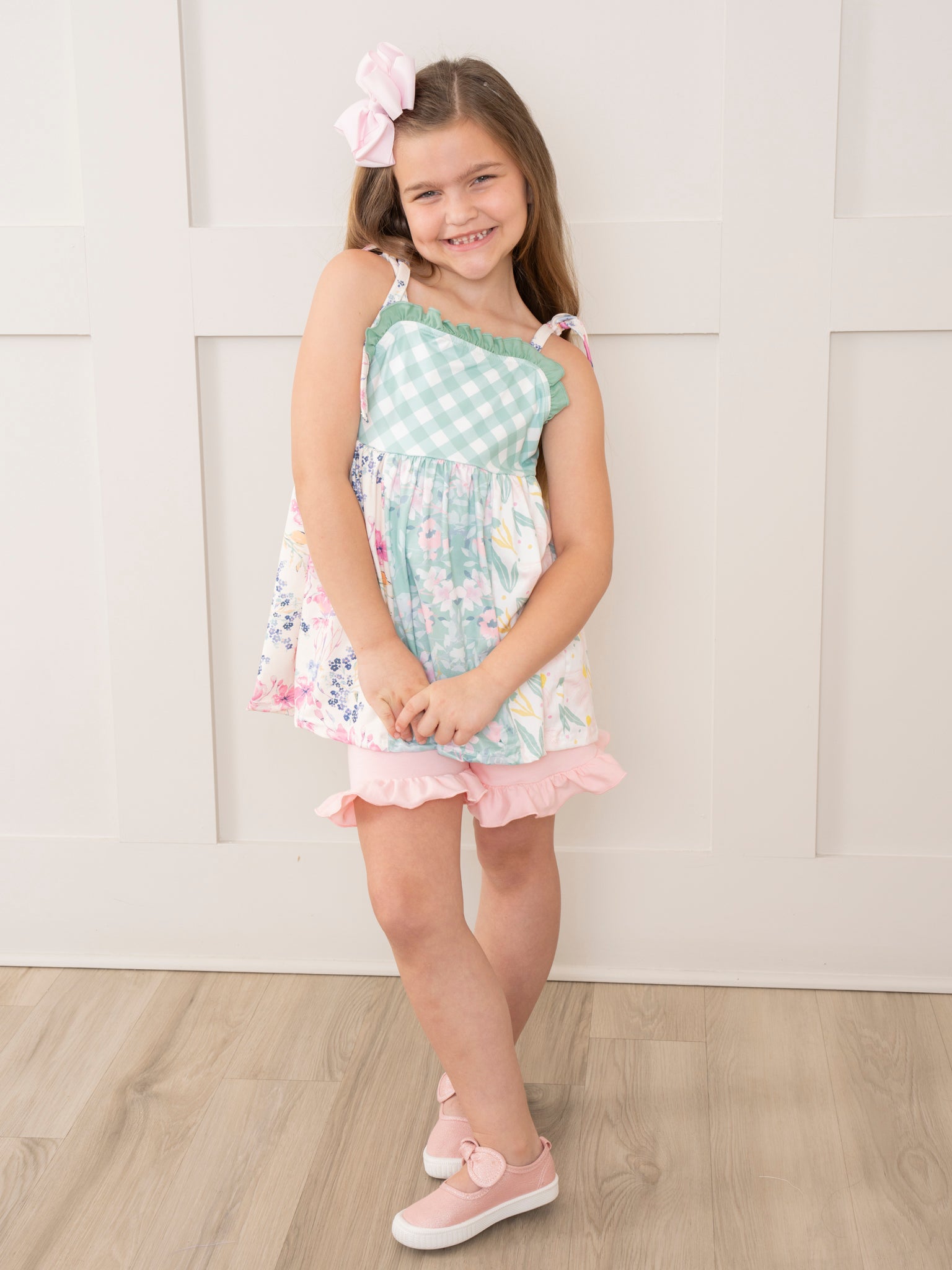 Pink & Green Gingham Garden Ruffle Outfit - Marie Nicole Clothing