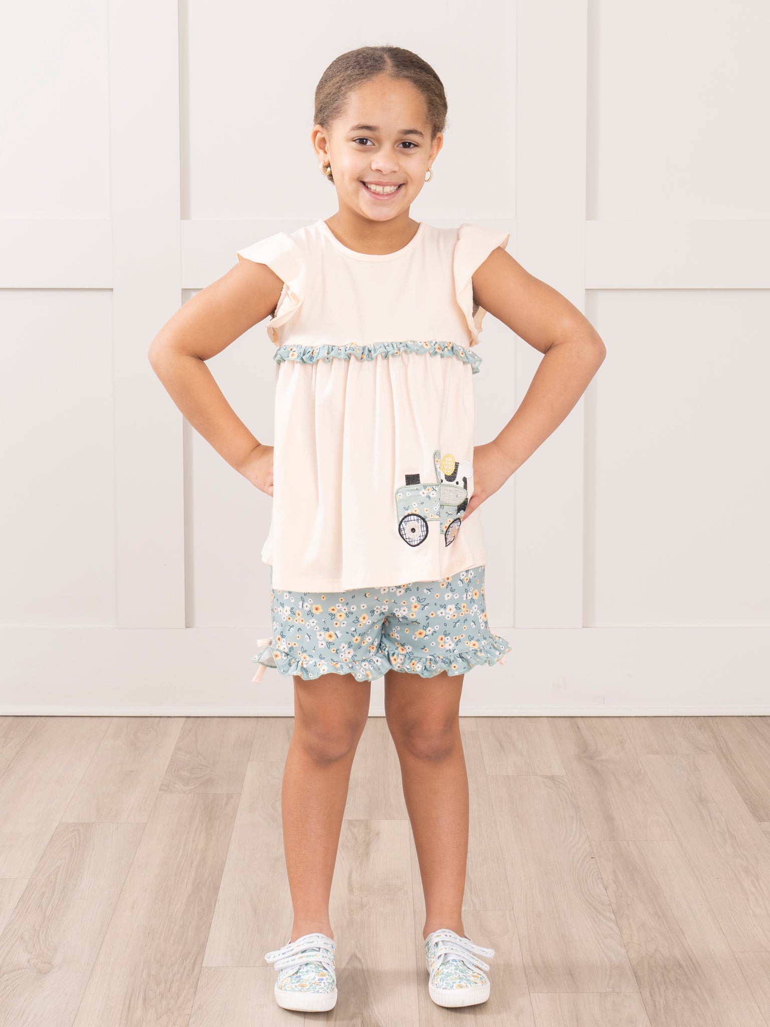 Peach Embroidered Cow Train Outfit - Marie Nicole Clothing