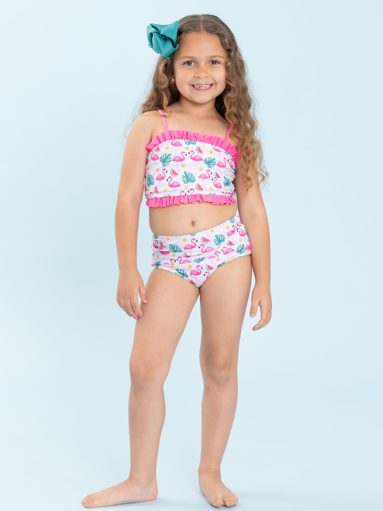 Flamingo Fiesta Ruffle 3 - Piece Swimsuit Set - Marie Nicole Clothing