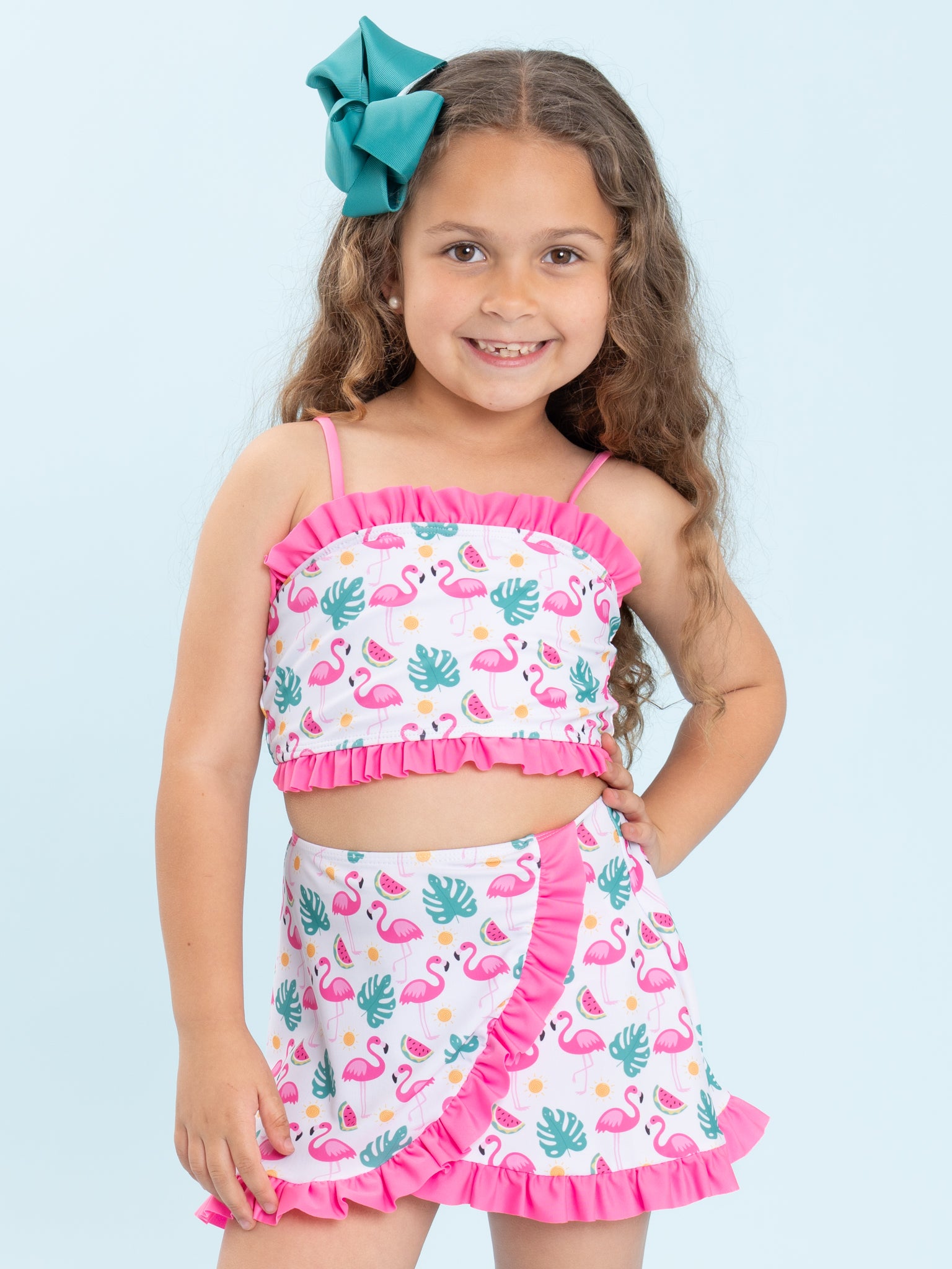 Flamingo Fiesta Ruffle 3 - Piece Swimsuit Set - Marie Nicole Clothing