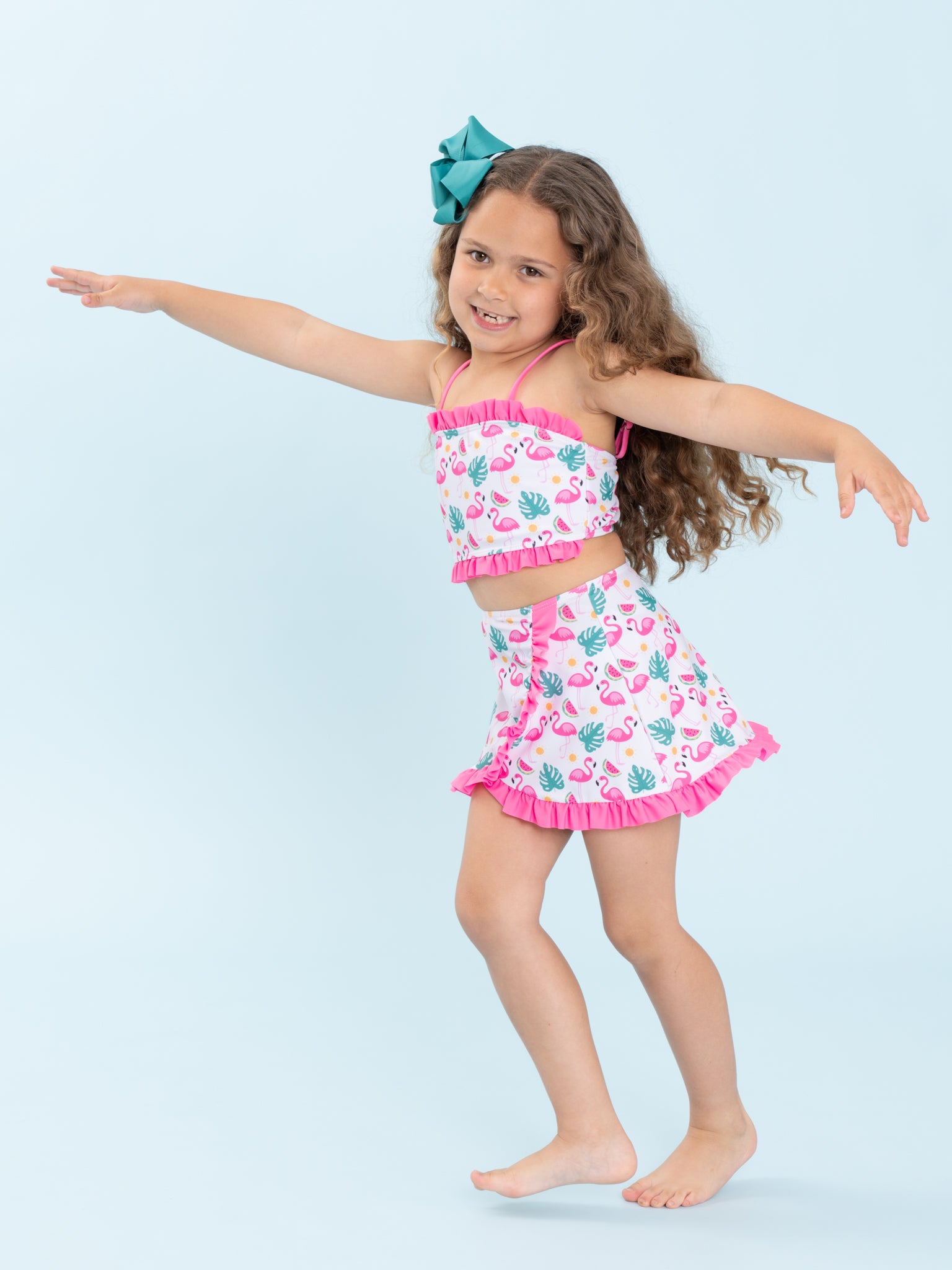 Flamingo Fiesta Ruffle 3 - Piece Swimsuit Set - Marie Nicole Clothing