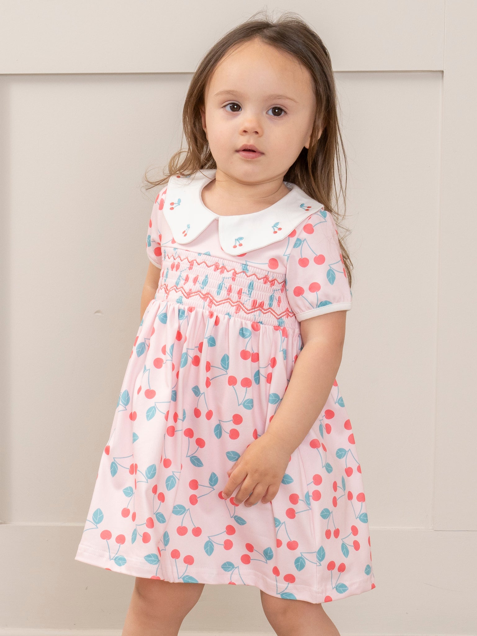 Sweet Cherries Smocked Ruffle Dress - Marie Nicole Clothing