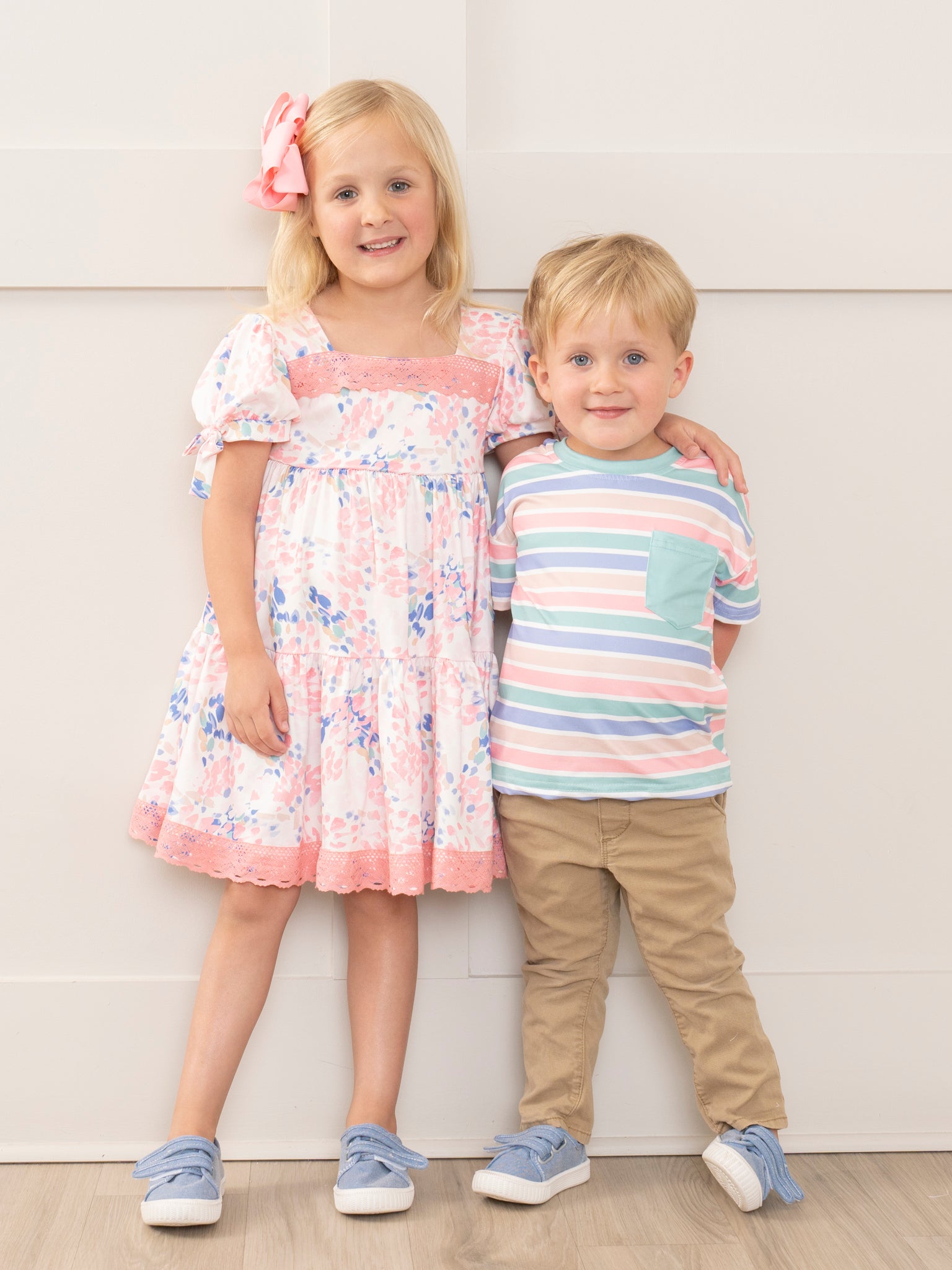 Peach & Teal Pocket Striped Shirt - Marie Nicole Clothing