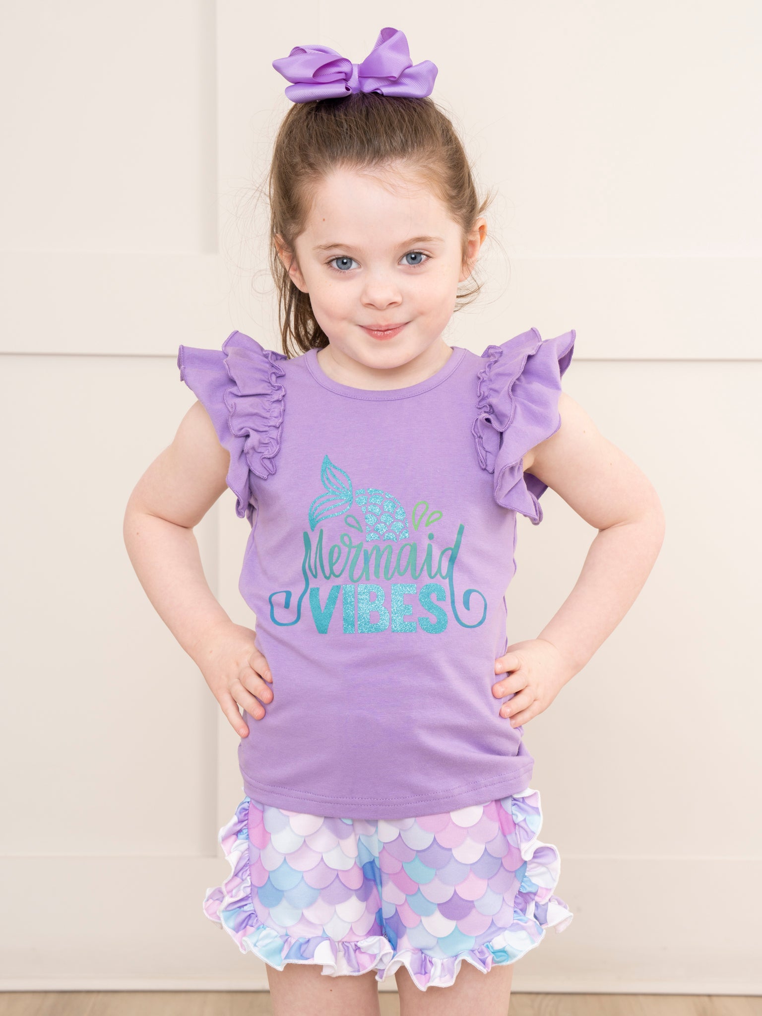 Purple Rainbow Mermaid Vibes Ruffle Outfit - Marie Nicole Clothing