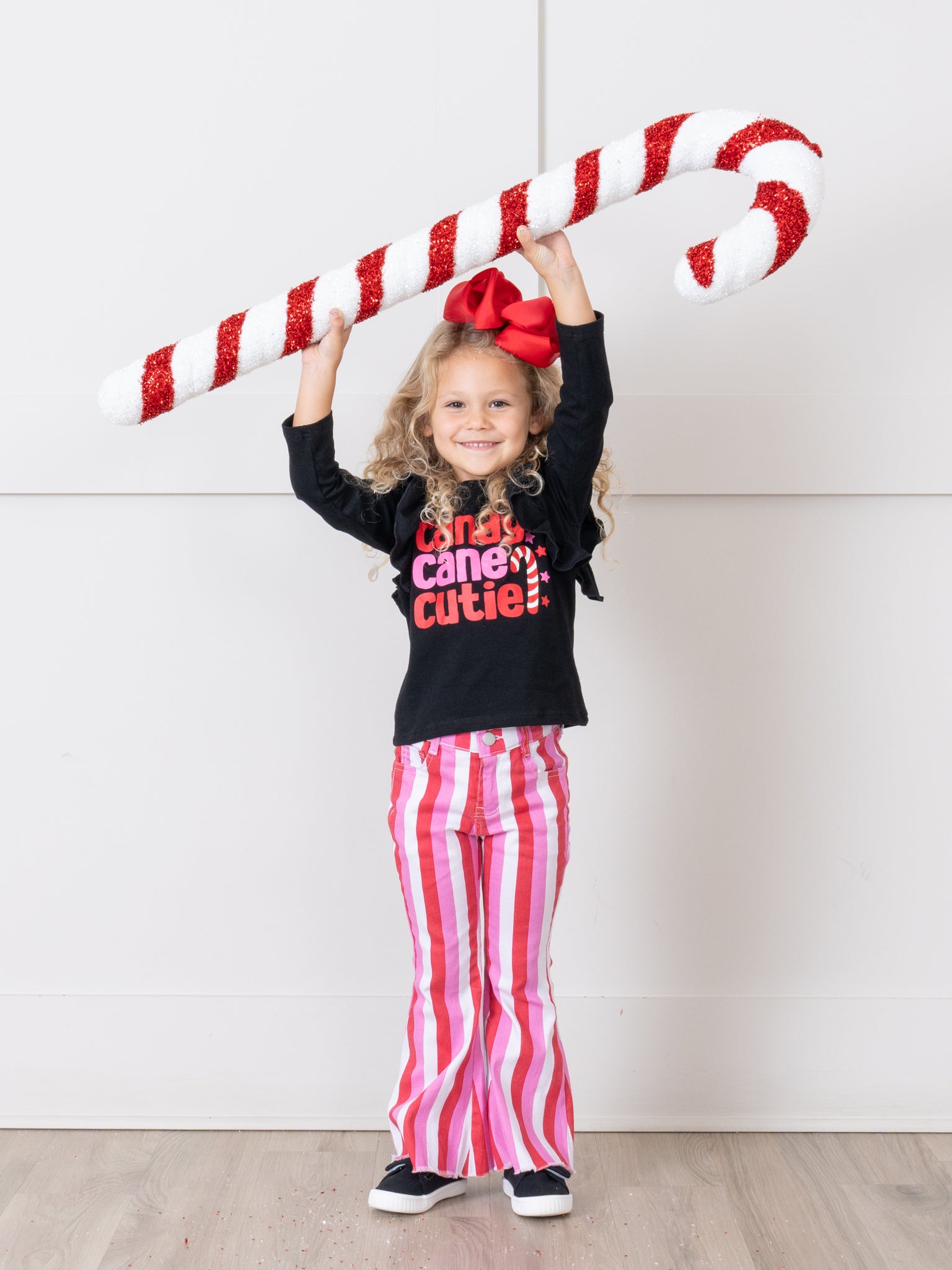 Pink & Red Striped "Candy Cane Cutie" Bell Bottom Outfit - Marie Nicole Clothing