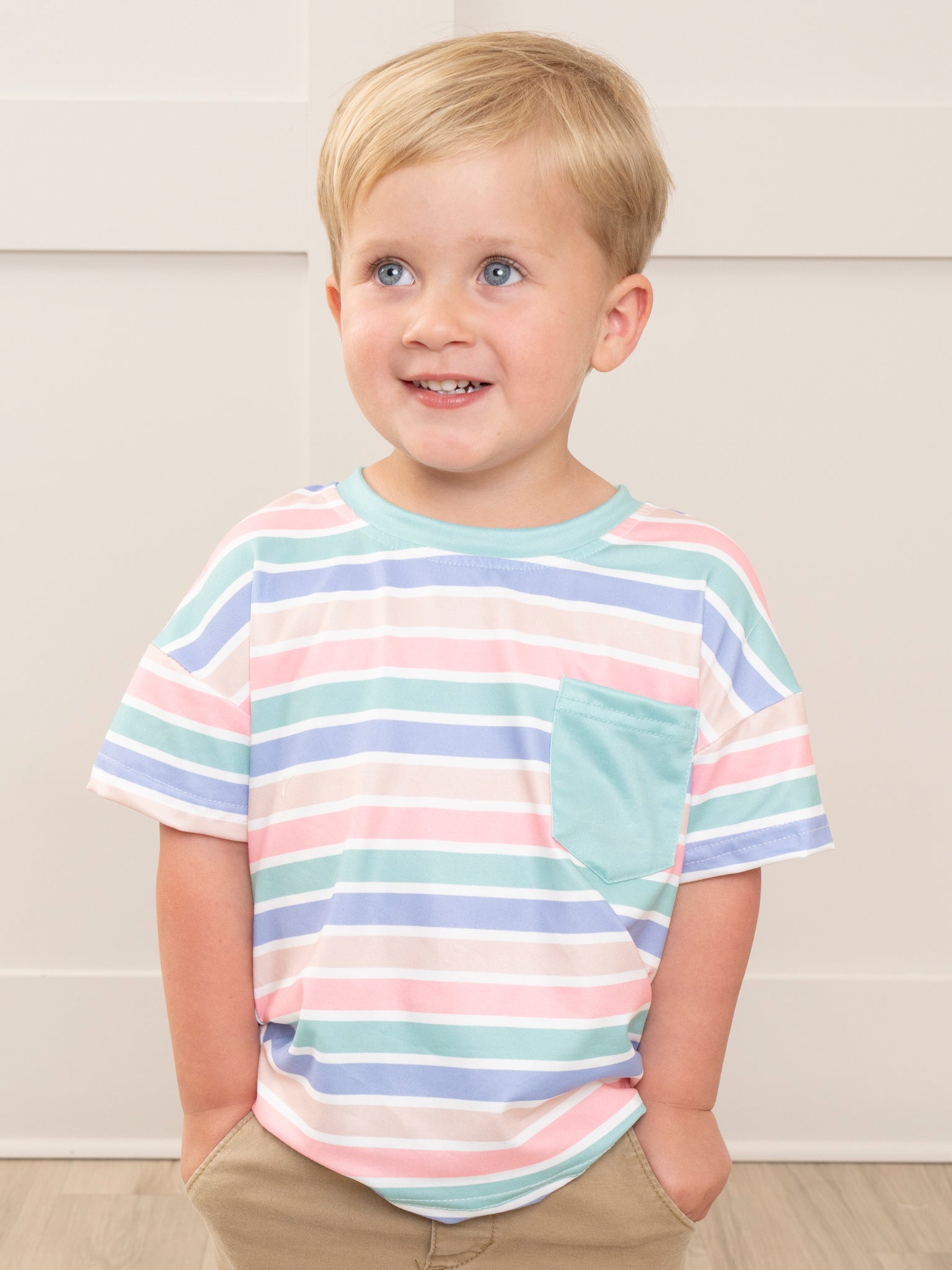 Peach & Teal Pocket Striped Shirt - Marie Nicole Clothing