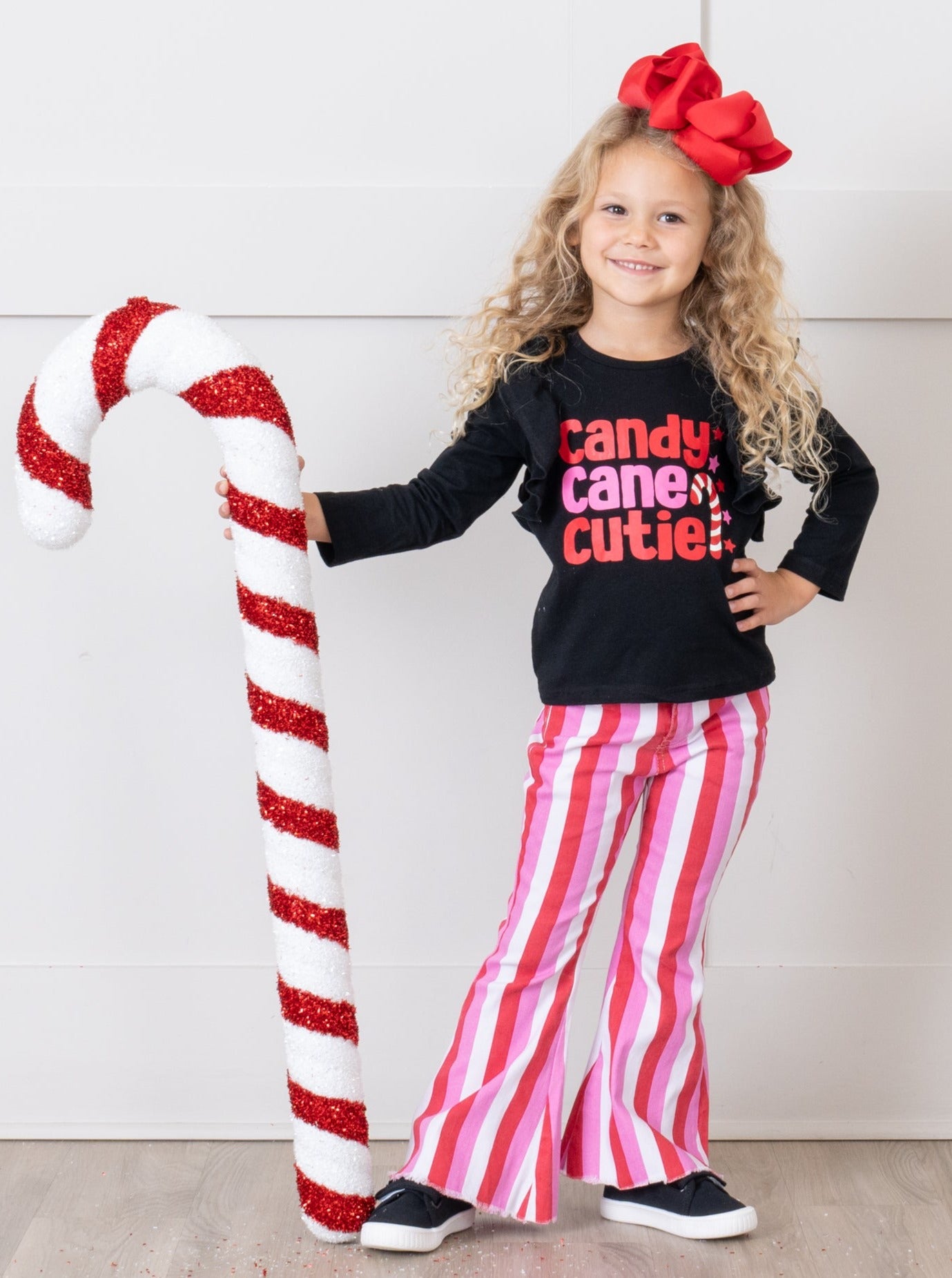 Pink & Red Striped "Candy Cane Cutie" Bell Bottom Outfit - Marie Nicole Clothing