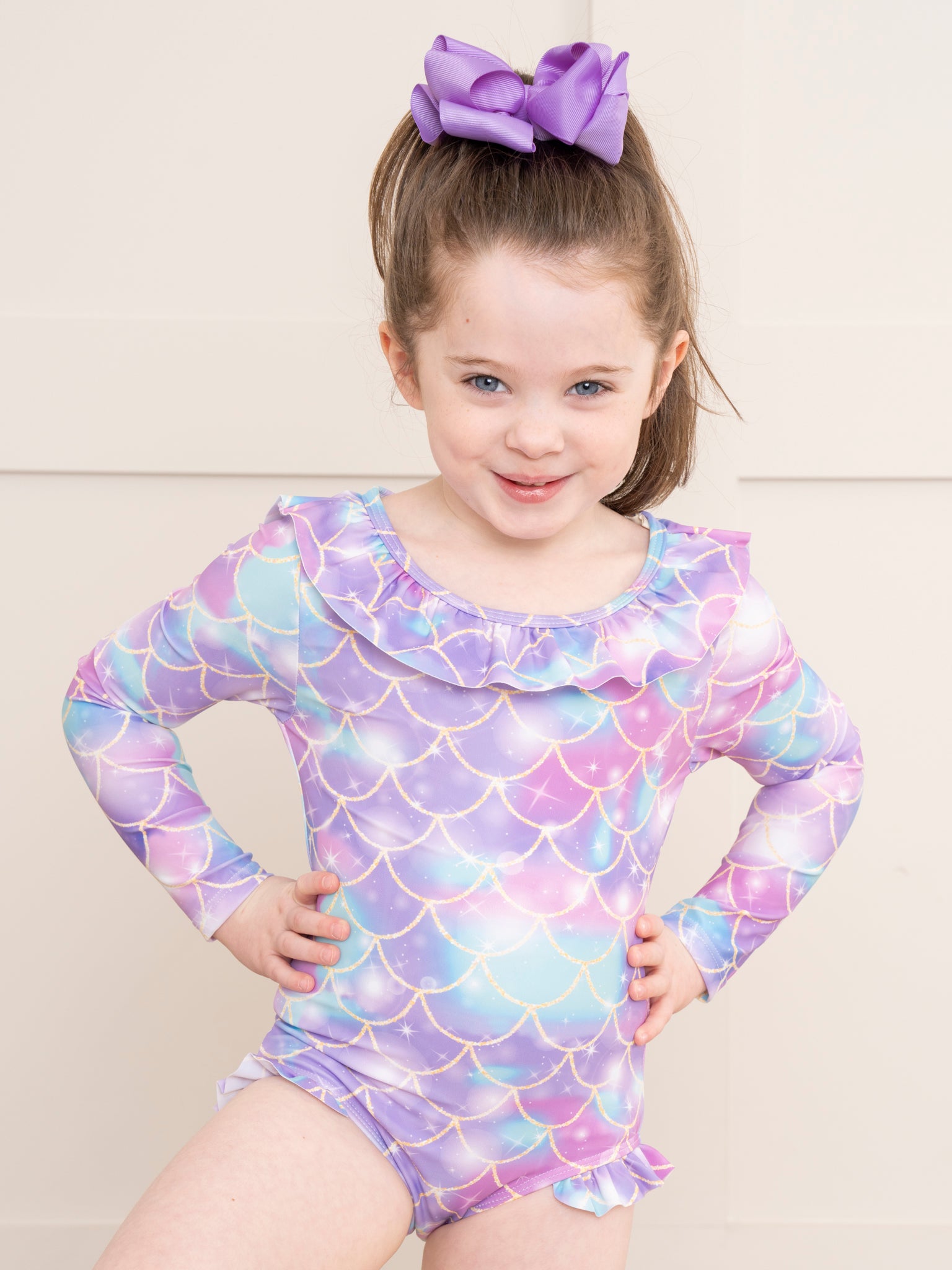 Purple Mermaid Scales Ruffle Swimsuit - Marie Nicole Clothing