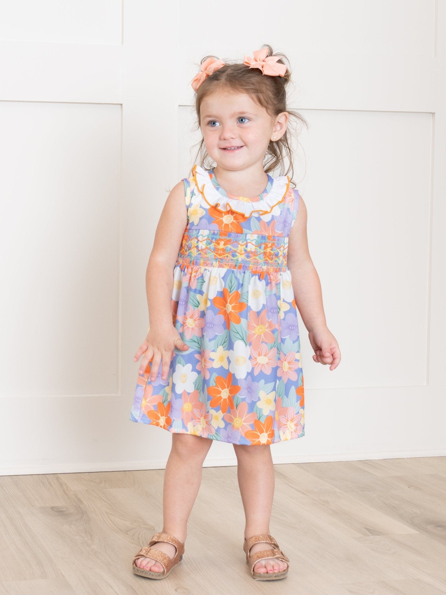 Smocked Bright Floral Ruffle Tank Dress - Marie Nicole Clothing