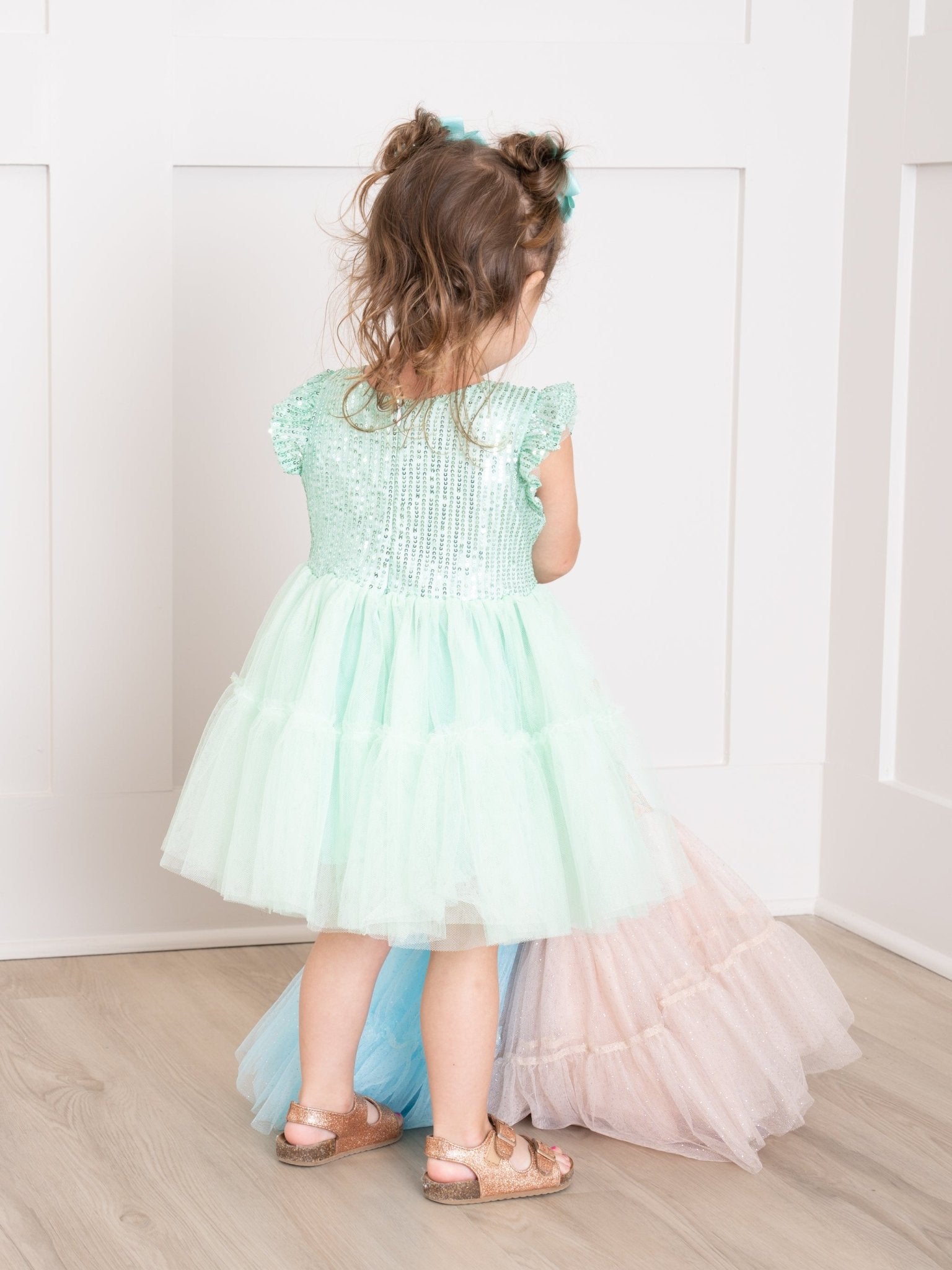 Mint Sequin Tiered Tulle Dress - Marie Nicole Clothing