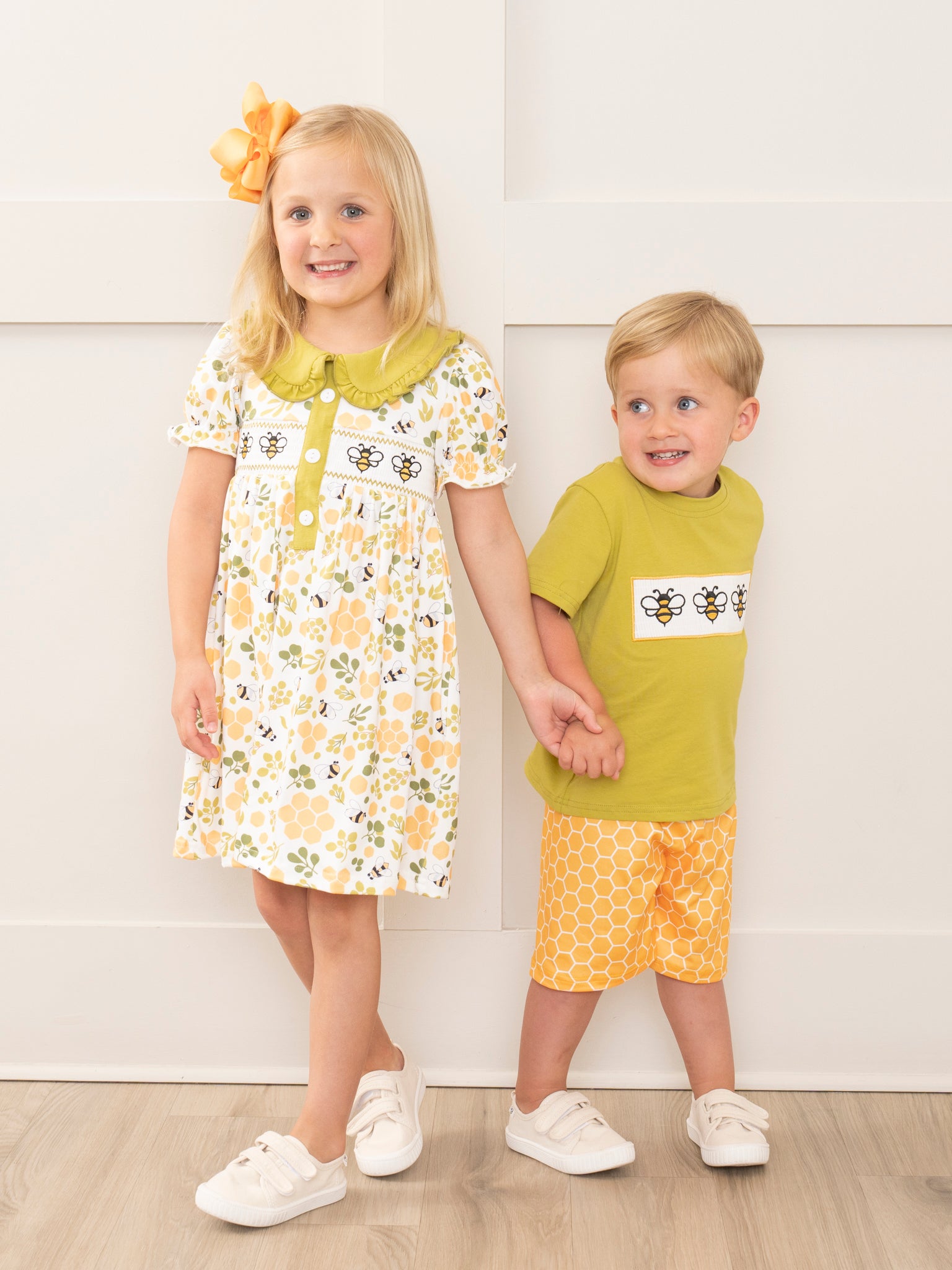 Green Smocked Honeycomb Ruffle Dress - Marie Nicole Clothing