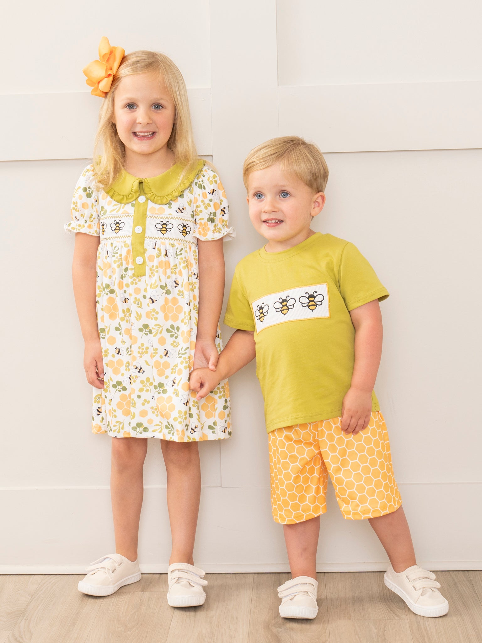 Green Smocked Honeycomb Ruffle Dress - Marie Nicole Clothing
