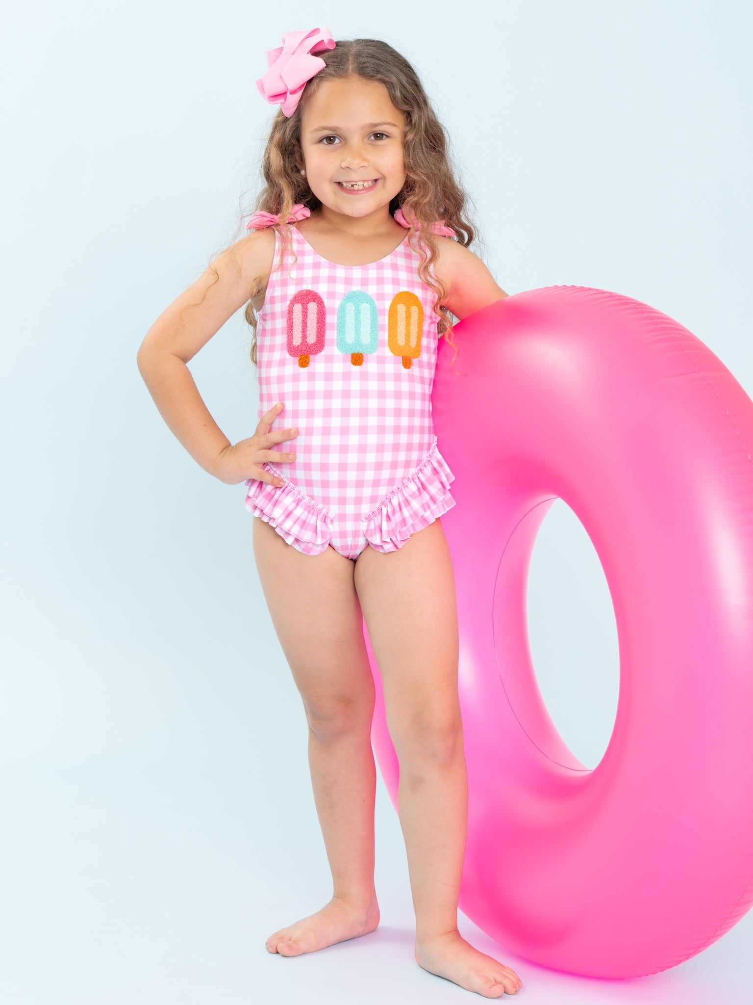 Pretty Popsicles Embroidered Gingham Ruffle Swimsuit - Marie Nicole Clothing
