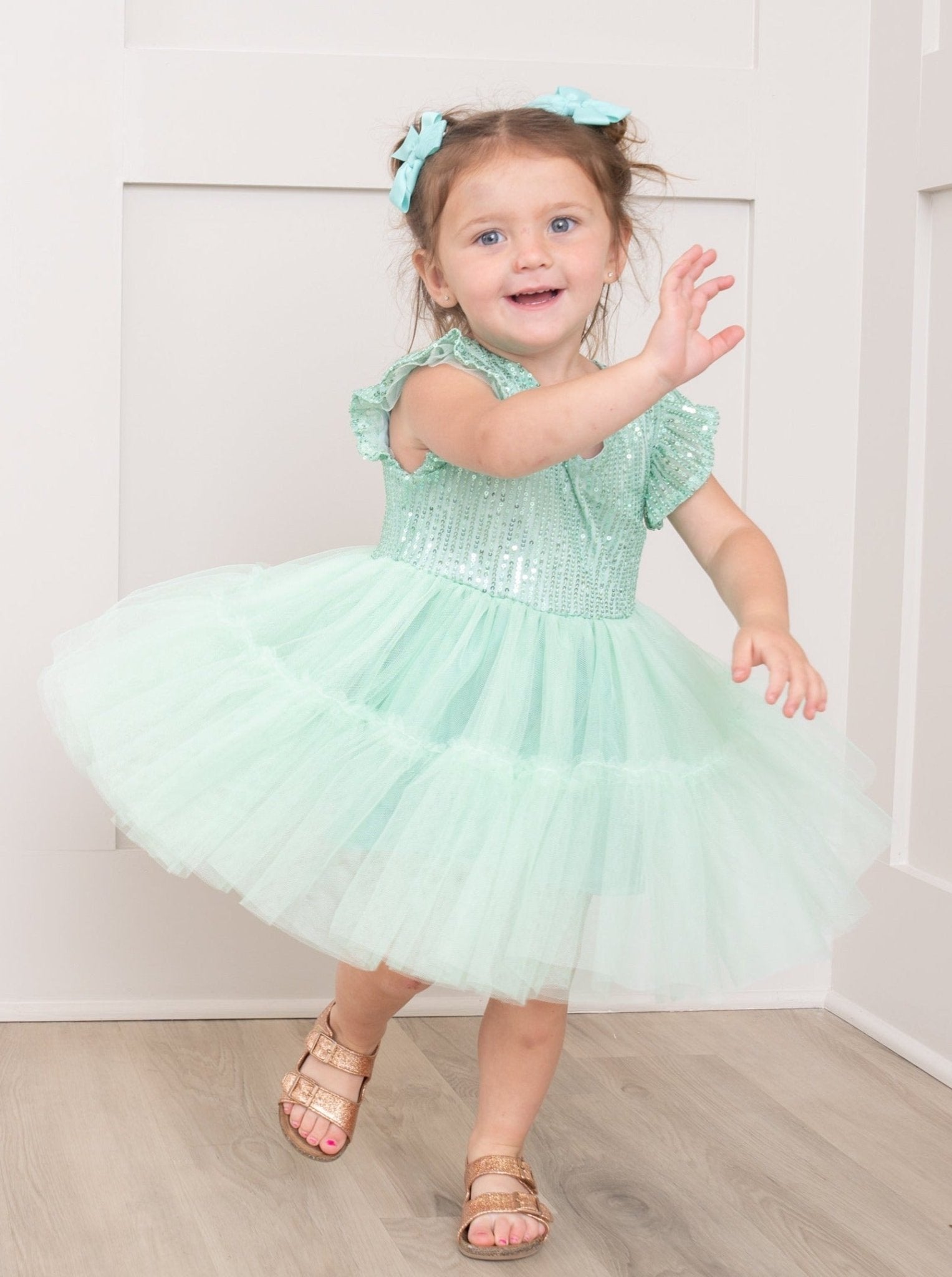 Mint Sequin Tiered Tulle Dress - Marie Nicole Clothing