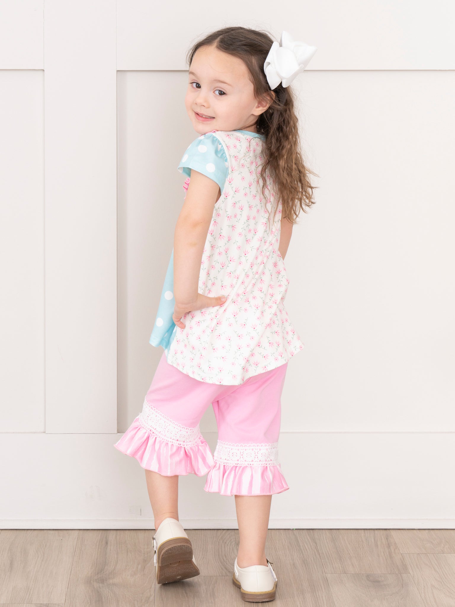 Sky Blue Polka Dot Ruffle Outfit - Marie Nicole Clothing