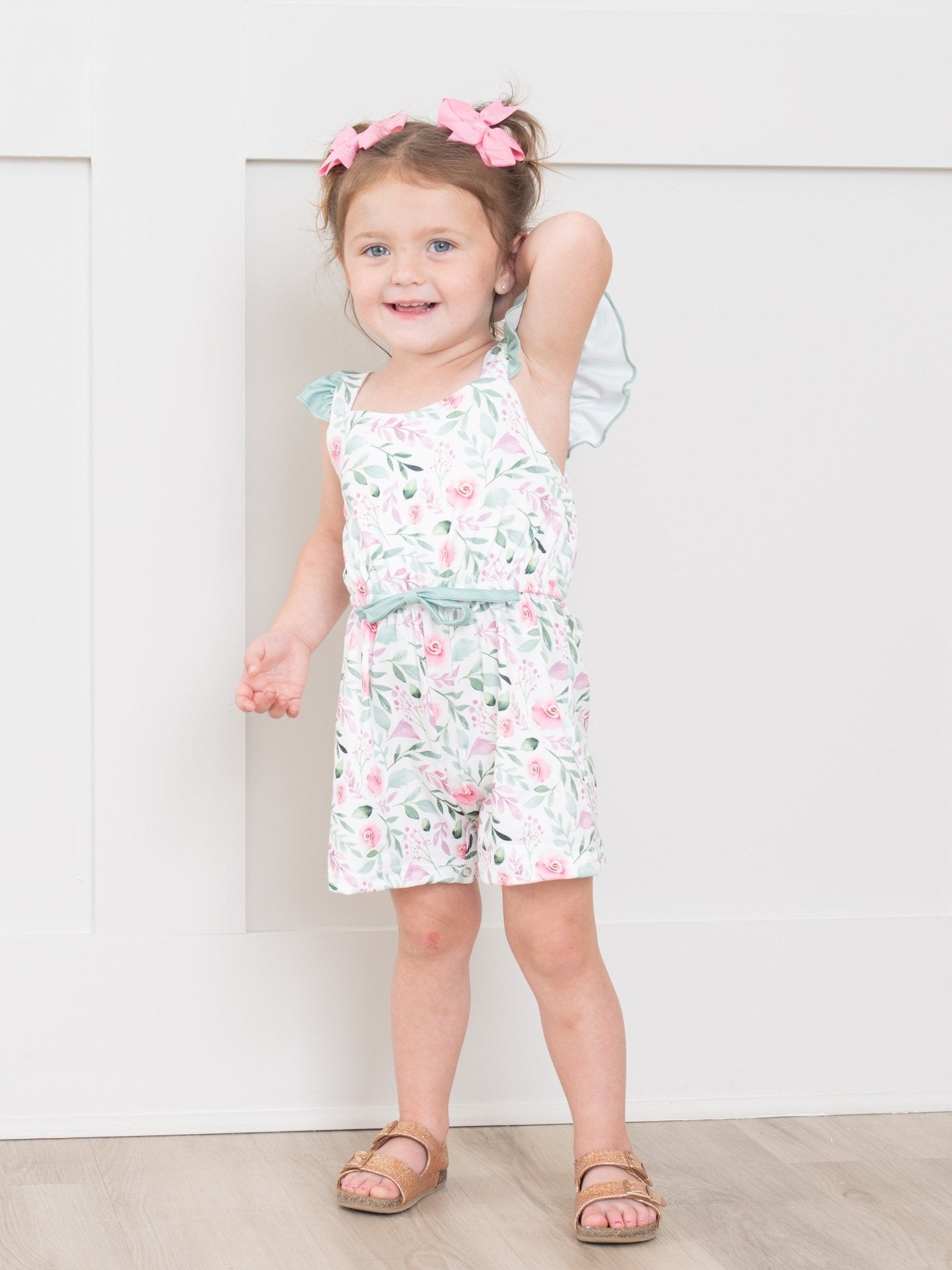 Watercolor Rose Sage Ruffle Jumpsuit - Marie Nicole Clothing