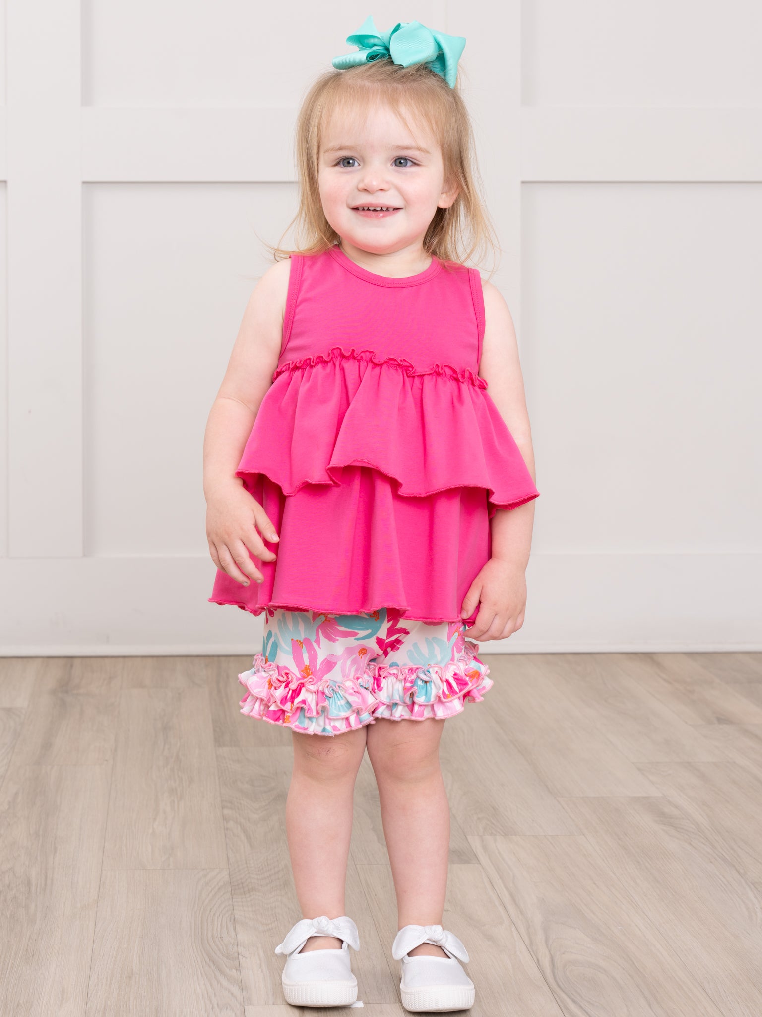 Ruffle Hem Shorts - Hibiscus - Marie Nicole Clothing