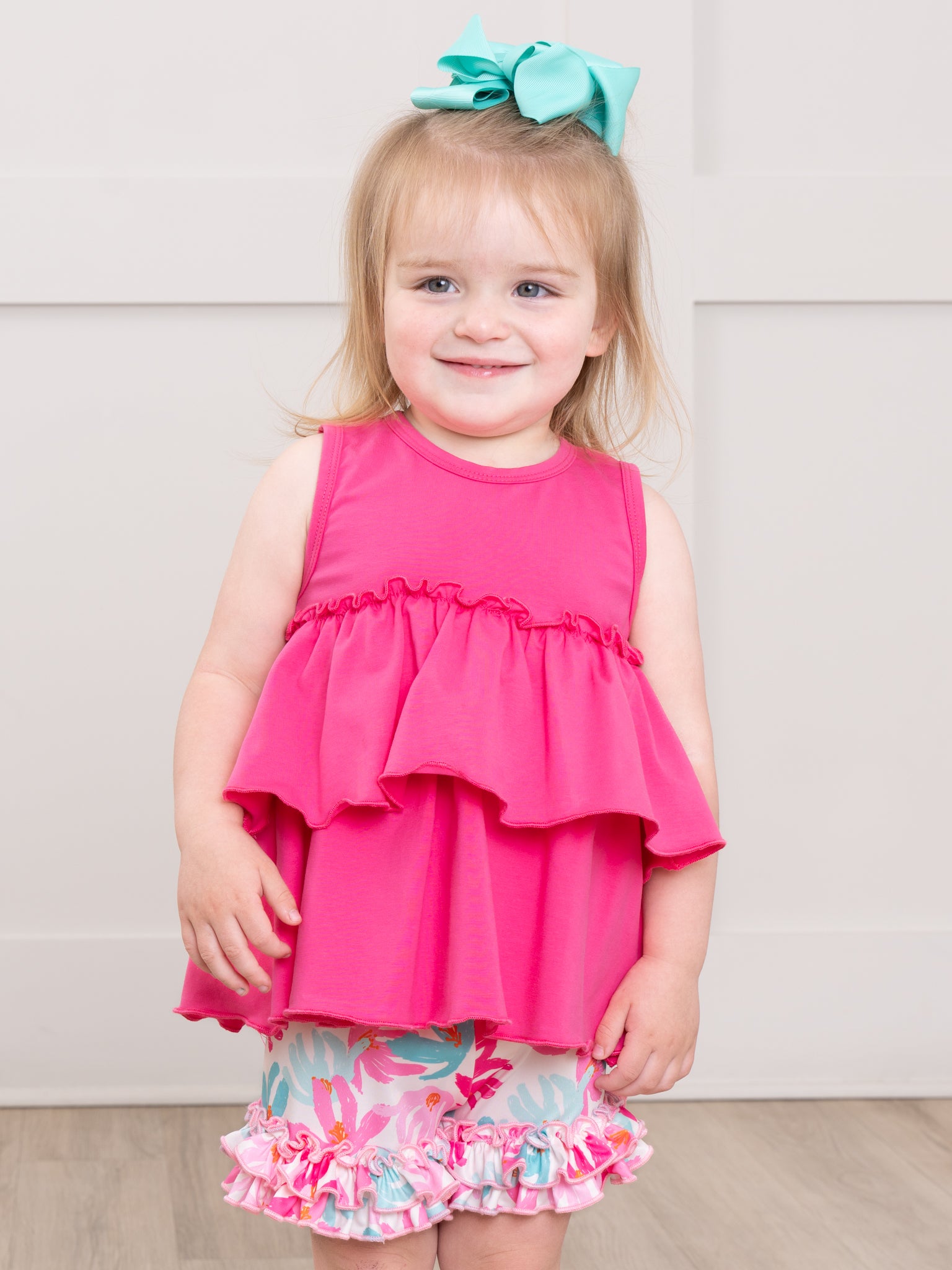 Tiered Cotton Ruffle Tank - Hot Pink - Marie Nicole Clothing