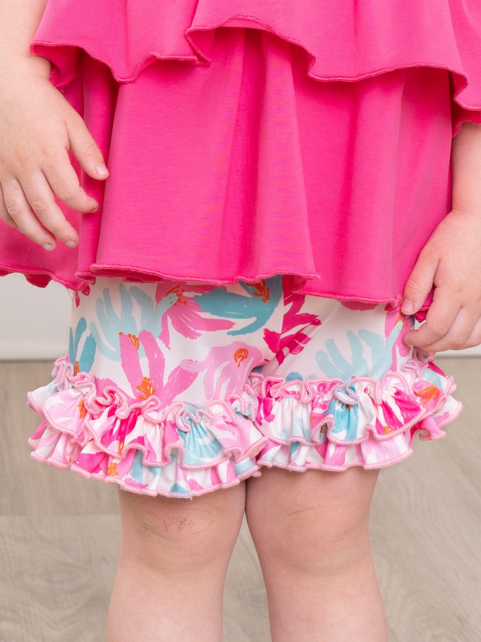 Ruffle Hem Shorts - Hibiscus - Marie Nicole Clothing