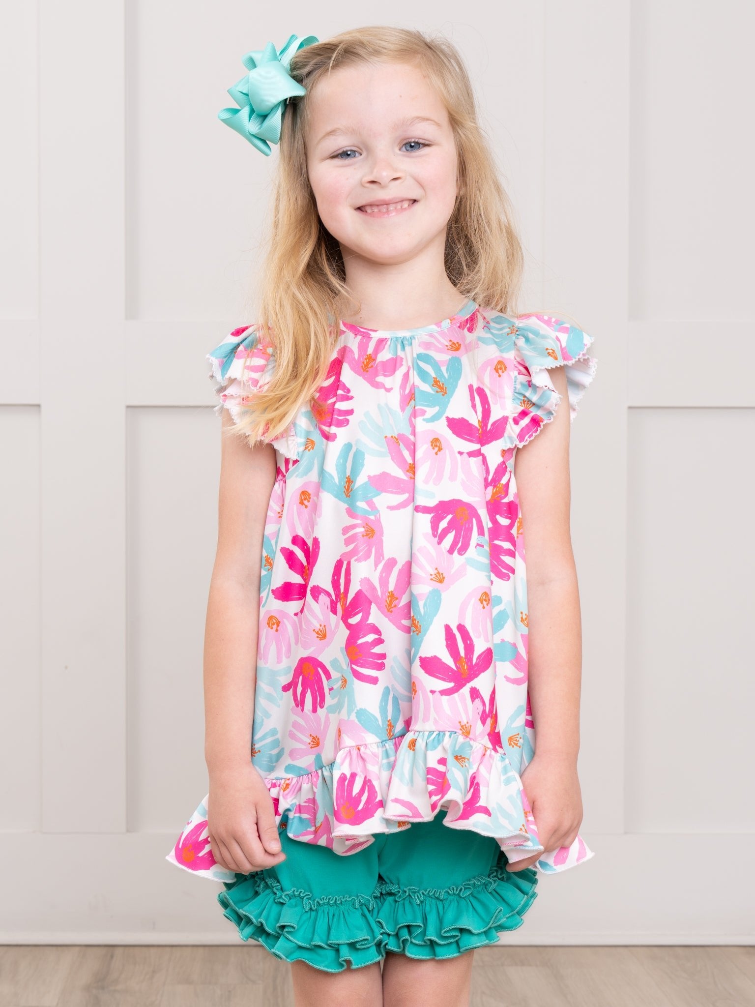 Cotton Ruffle Hem Shorts - Mermaid - Marie Nicole Clothing