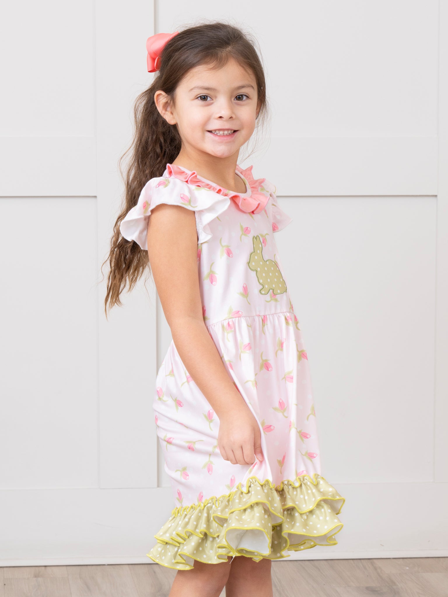 Coral & Olive Floral Ruffle Dress - Marie Nicole Clothing